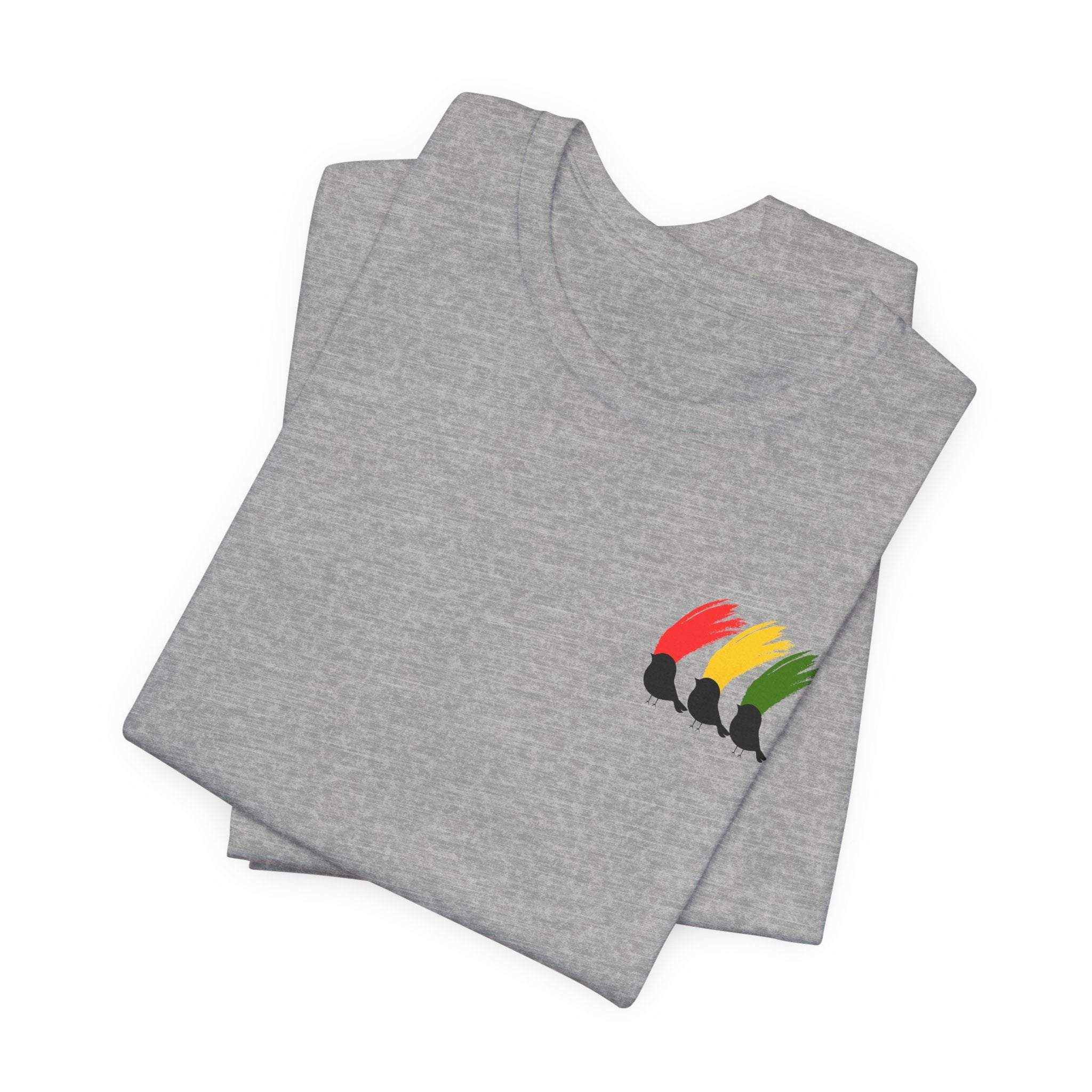 Colorful  Rasta Three Little Birds Unisex Jersey Tee with Vibrant Design, Casual Wear, Gift for Friends, Summer Fashion, Cozy Everyday Tee
