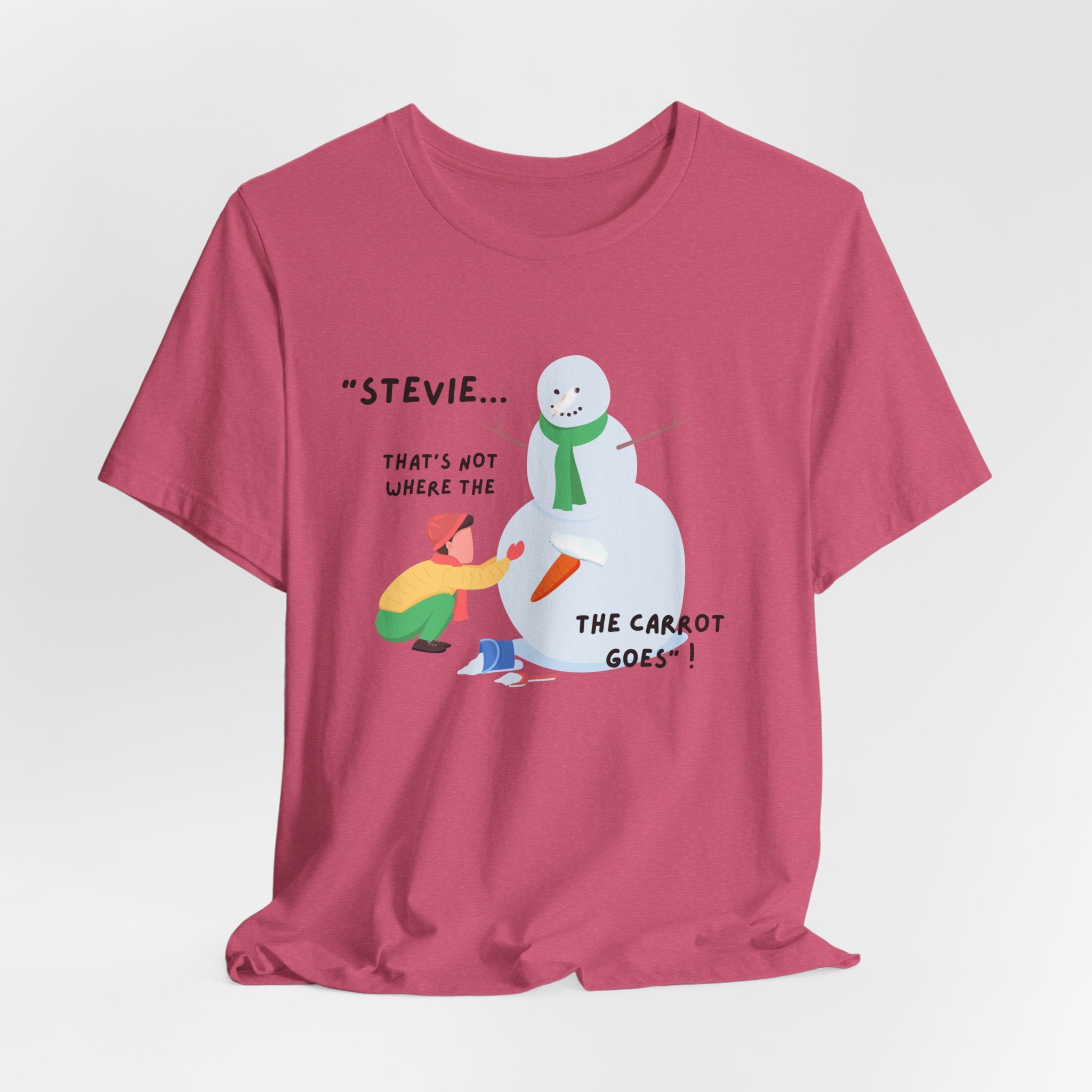 Funny Stevie Snowman Tee – Funny "That's Not Where the Carrot Goes" Graphic Unisex Heavy Cotton Holiday T-Shirt