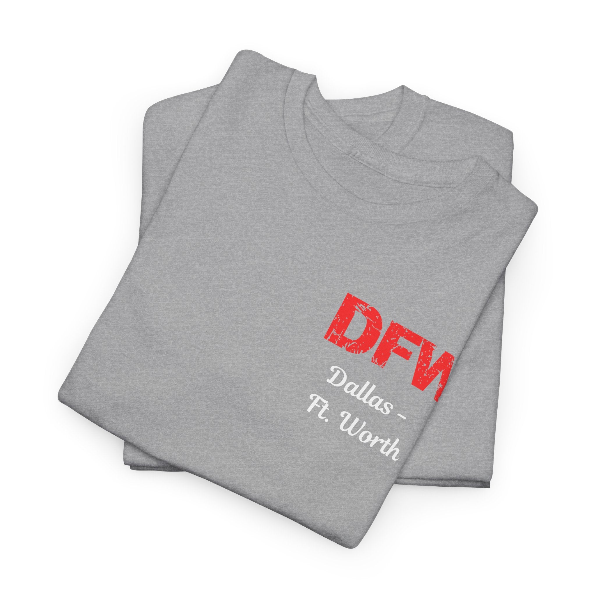 Distressed Letters DFW Dallas Fort Worth International Airport Unisex Heavy Cotton Tee