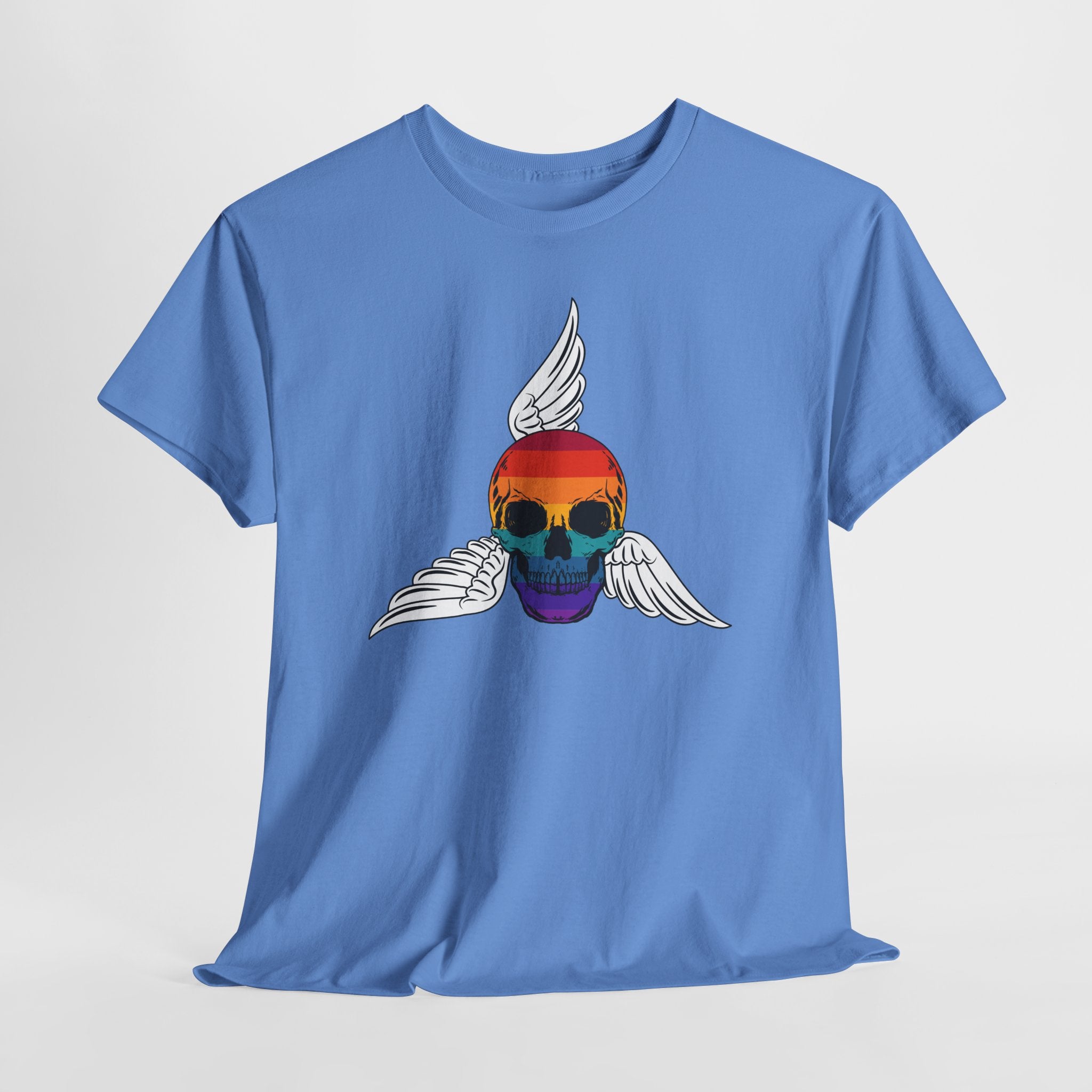 Graphic Rainbow Winged Skull Unisex Heavy Cotton T-Shirt — Edgy Pride Skull Tee for LGBTQIA+ Events & Festivals