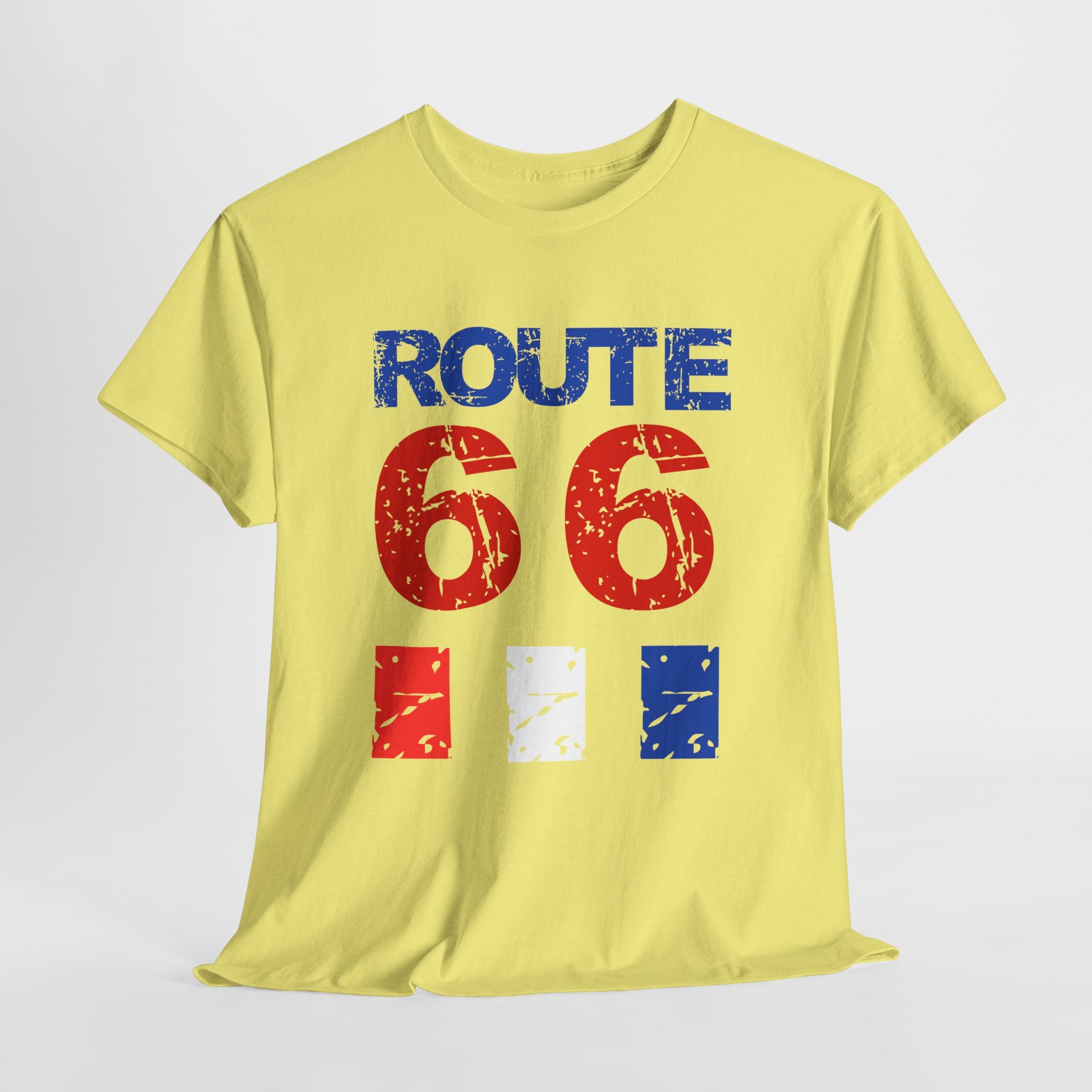 Route 66 Vintage Distressed  Unisex Heavy Cotton Tee — Americana Road Trip Shirt