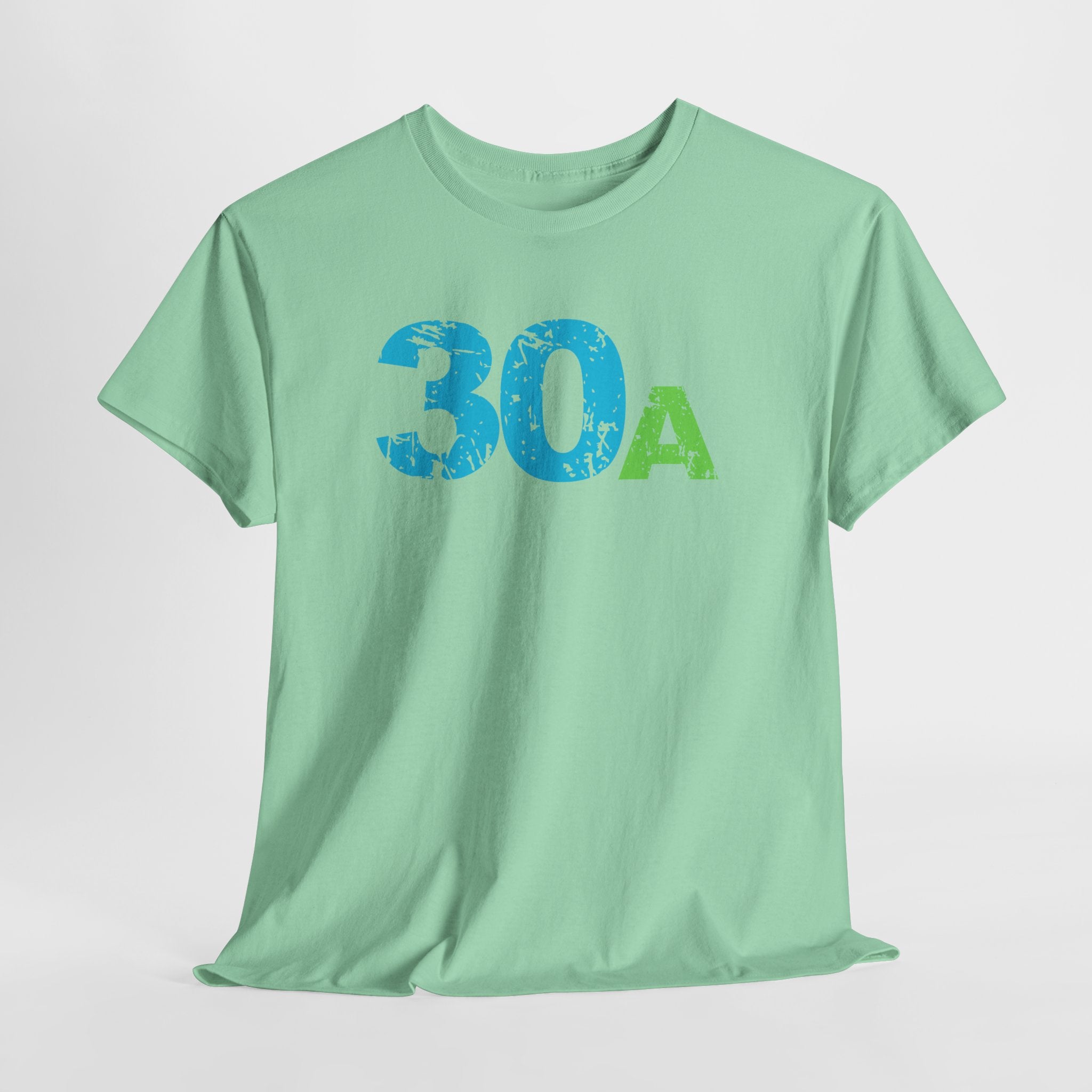 Graphic 30A Beach Unisex Heavy Cotton T-Shirt — Emerald Coast Tee with Blue & Green Distressed Logo