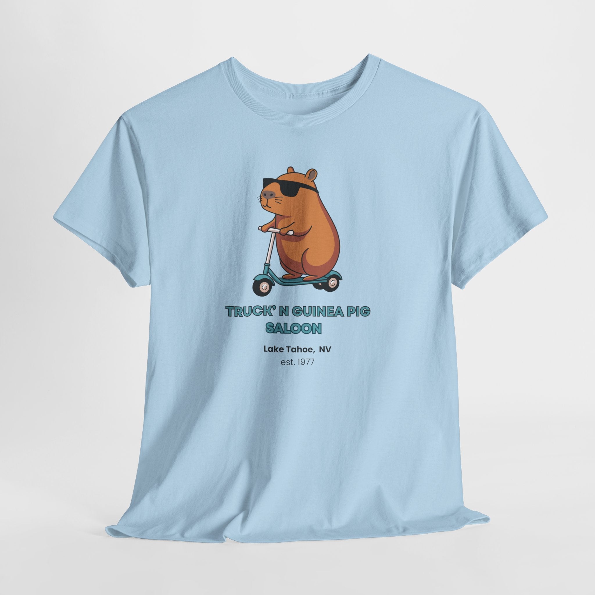 Must see The Truck'n Guinea Pig in Lake Tahoe Tee, Fun Unisex Graphic T-Shirt, Trendy Casual Wear, Gift for Animal Lovers, Summer Festival Outfit