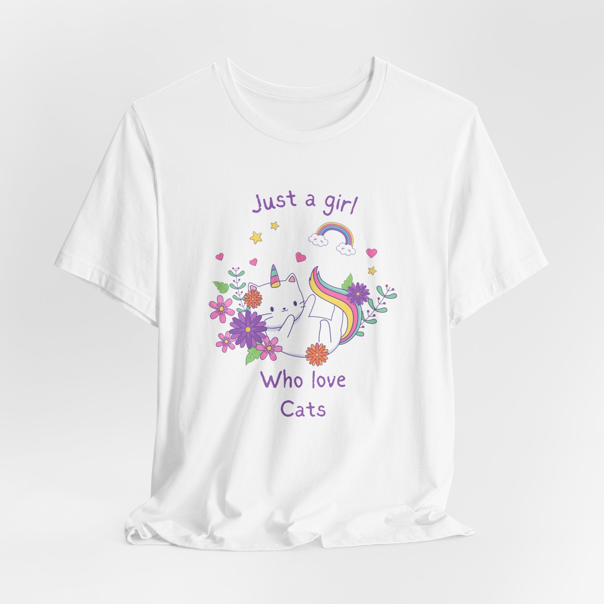 Unicorn Cat Lover Tee - Just a Girl Who Loves Cats, Cute T-Shirt, Gift for Cat Moms, Perfect for Birthdays and Casual Wear