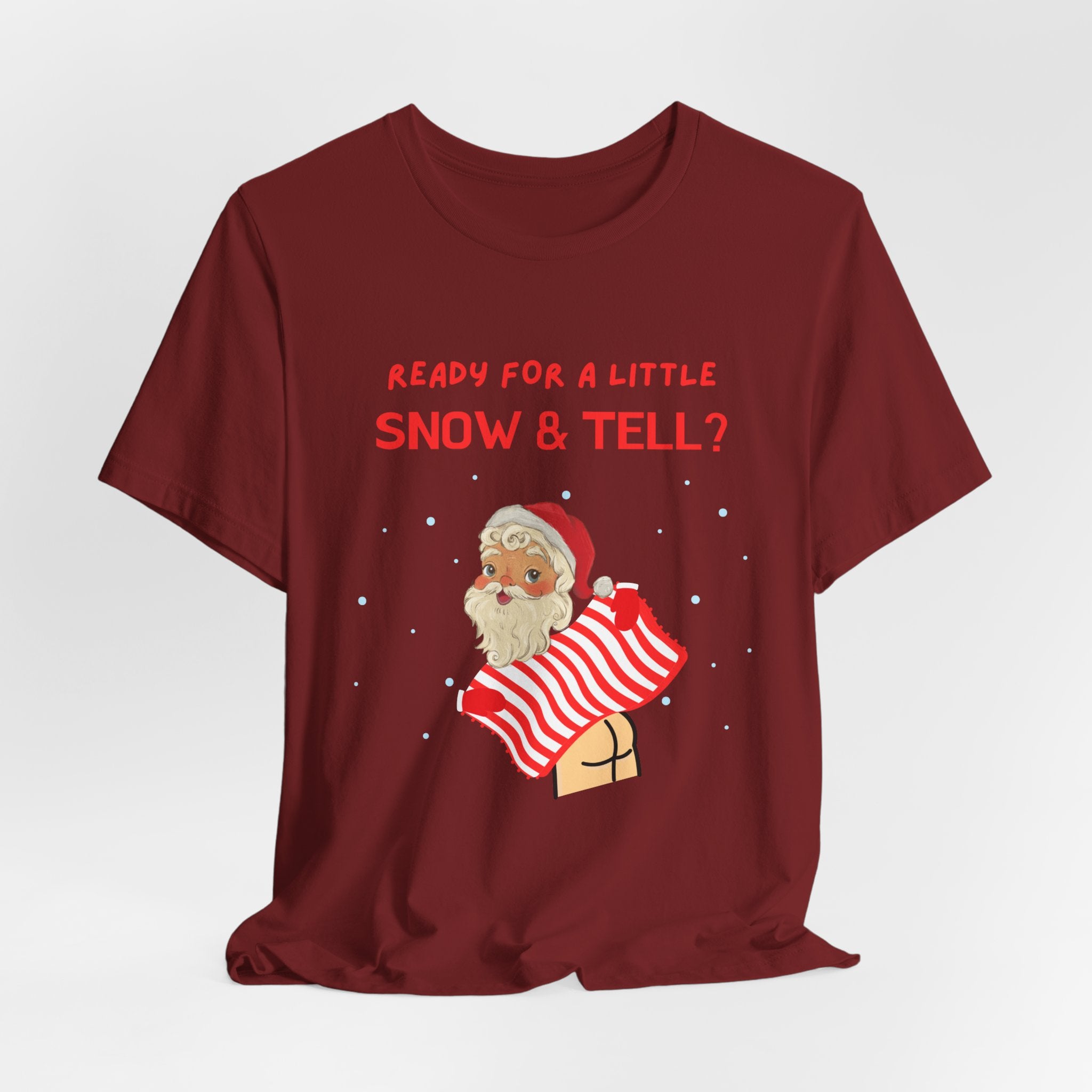 Funny but Naughty Vintage Santa  Unisex Heavy Cotton T-Shirt - "Ready for a Little Snow & Tell?" Christmas Tee