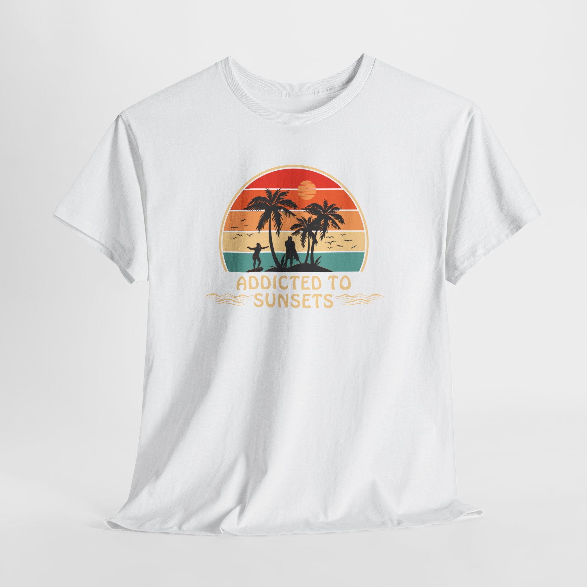 Fun Retro Style  Addicted to Sunset Unisex Tee Shirt  Casual Comfortable Cotton  Great Beach Style