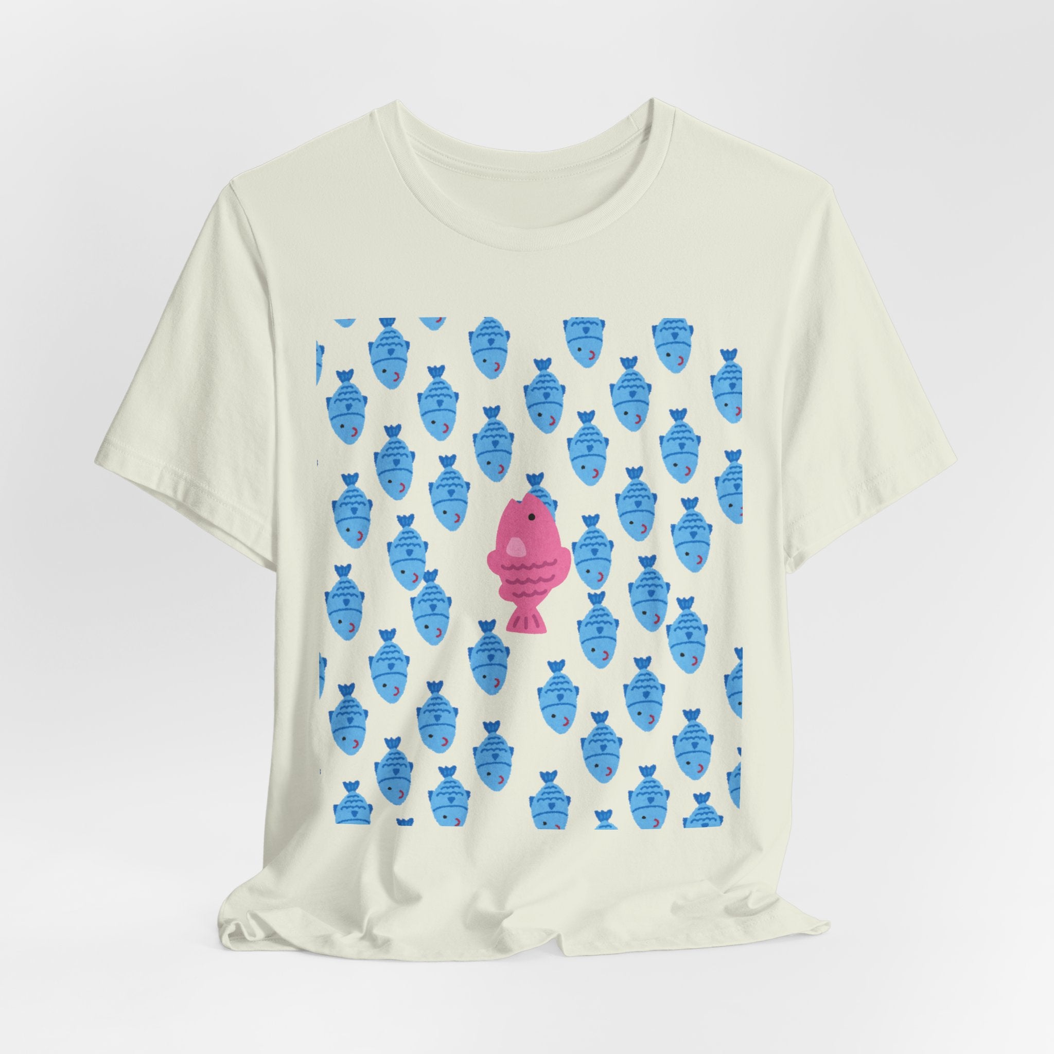 Swim Your Own Course Graphic Unisex Heavy Cotton Tee  Proud to Be Different Pink Fish Among Blue Fish T- Shirt