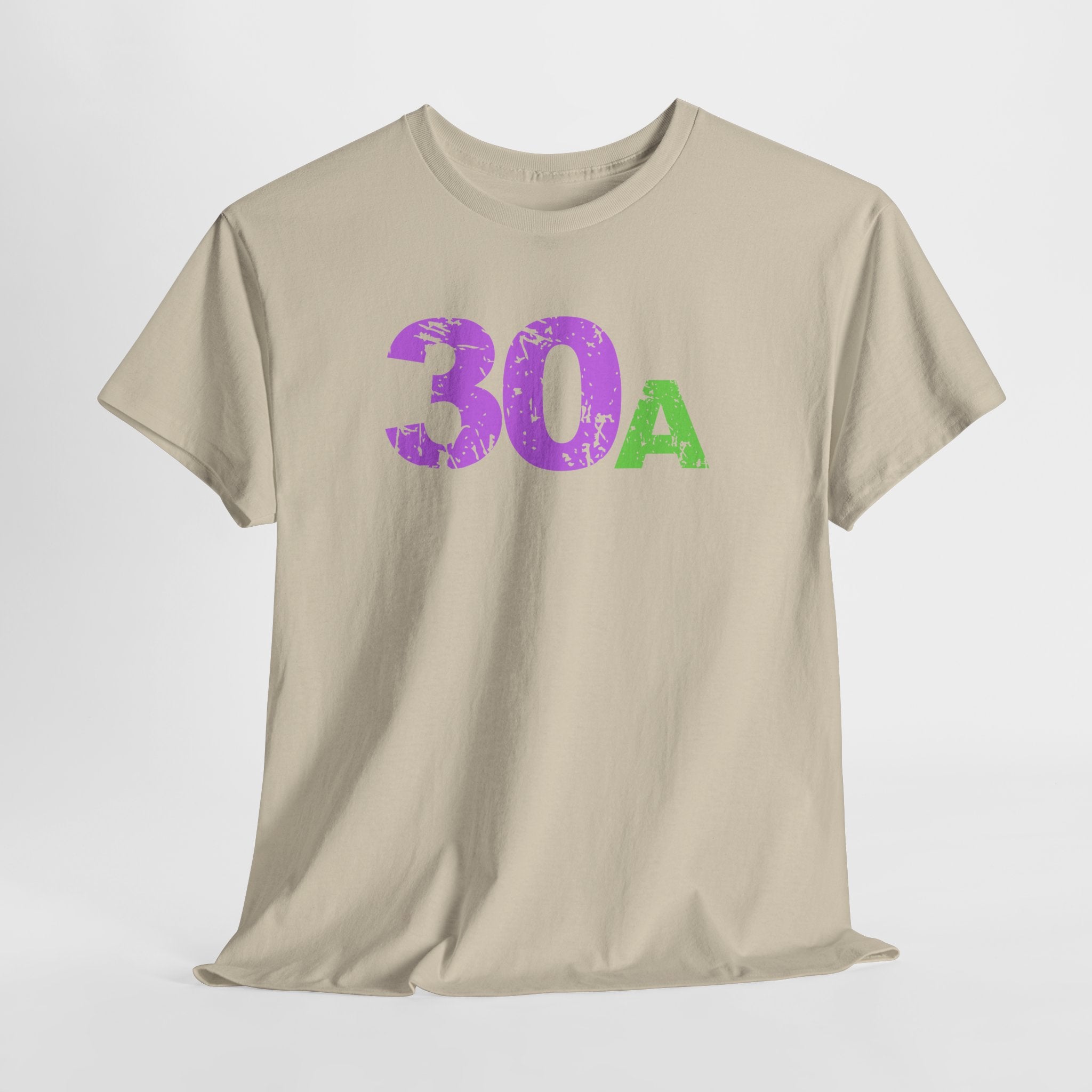 Fun Beachy 30A Beach  Unisex Heavy Cotton Tee — Distressed Purple & Green Graphic Emerald Coast Highway T‑Shirt