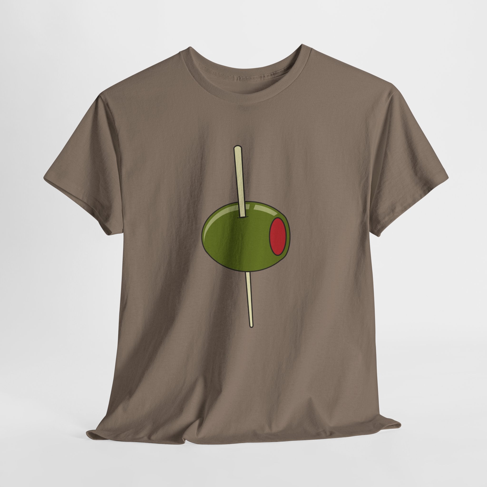 Contemporary Graphic Cocktail Olive on a Pick Unisex Heavy Cotton T-Shirt — Retro Martini Cocktail Graphic Tee