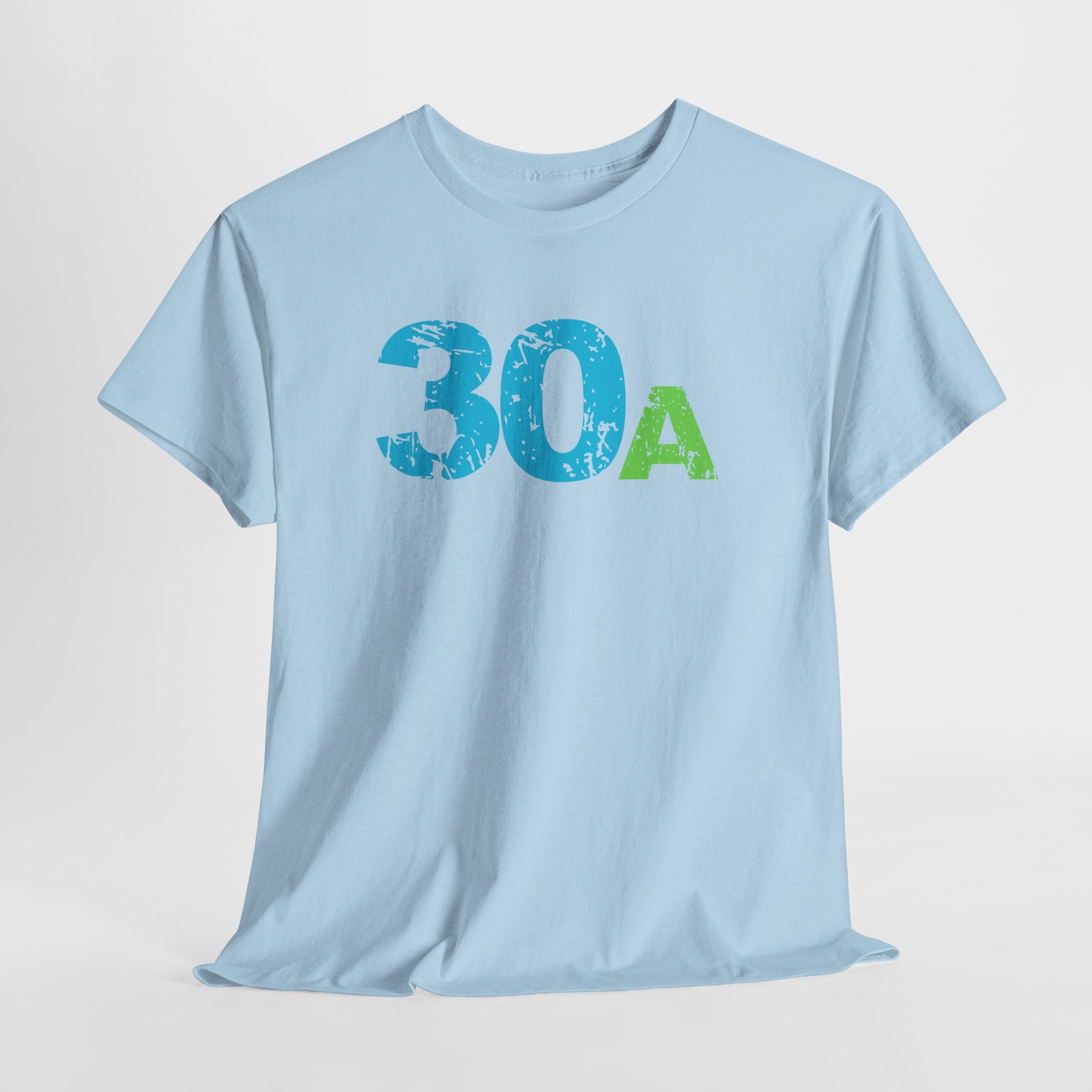 Graphic 30A Beach Unisex Heavy Cotton T-Shirt — Emerald Coast Tee with Blue & Green Distressed Logo