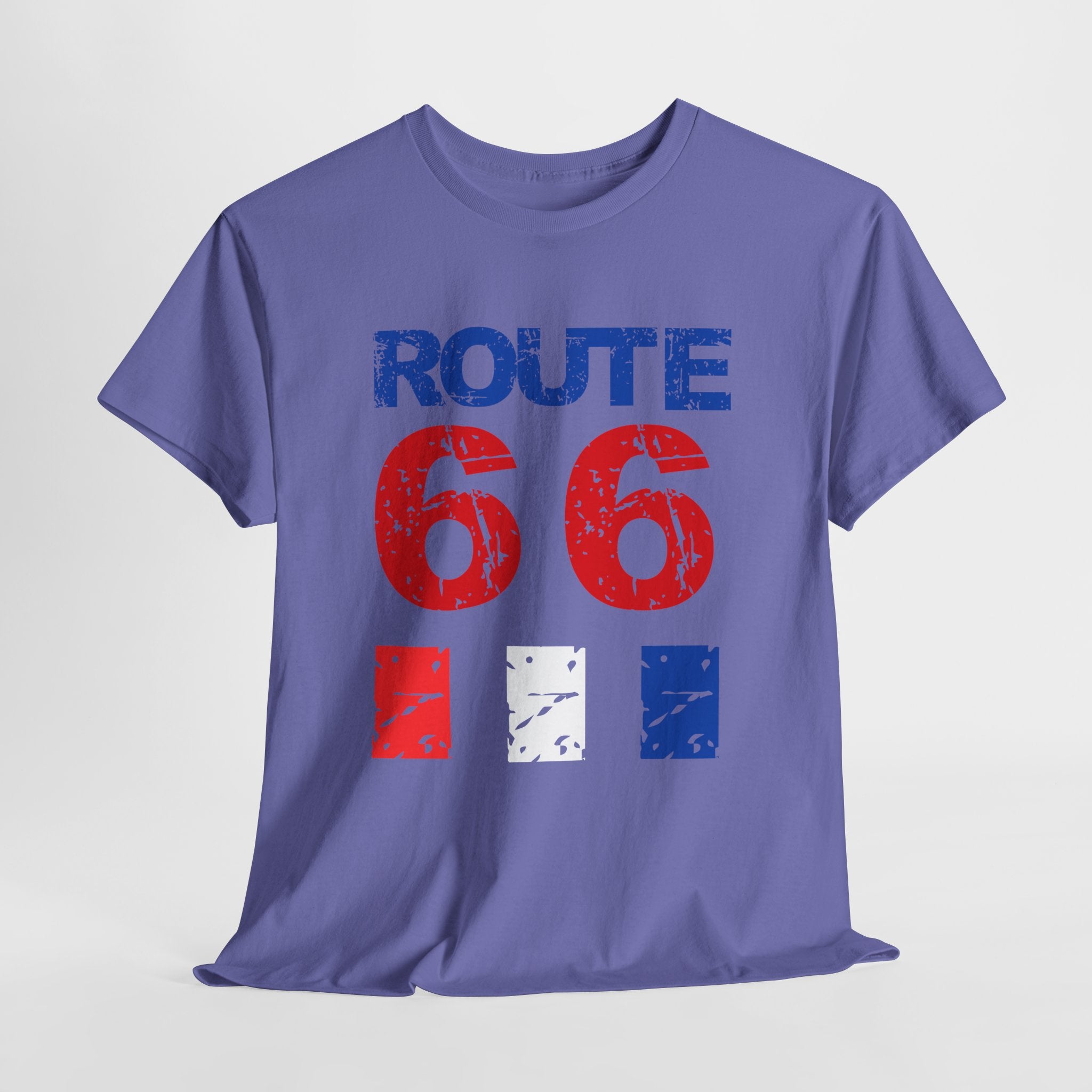 Route 66 Vintage Distressed  Unisex Heavy Cotton Tee — Americana Road Trip Shirt
