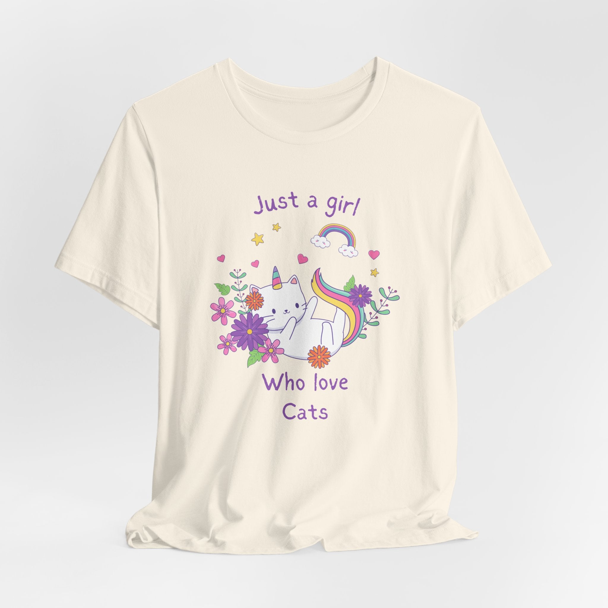 Unicorn Cat Lover Tee - Just a Girl Who Loves Cats, Cute T-Shirt, Gift for Cat Moms, Perfect for Birthdays and Casual Wear