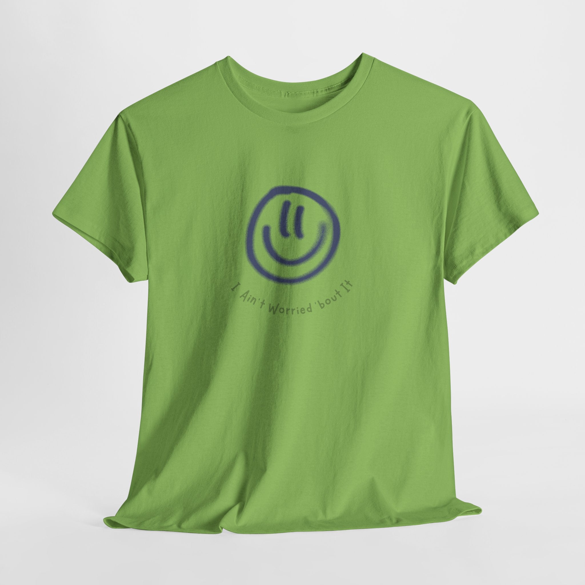 Smile I Aint Worried 'bout It Graphic Unisex Heavy Cotton Tee, Casual Wear, Gift for Friends, Positive Vibe Shirt, Everyday Comfort Tee