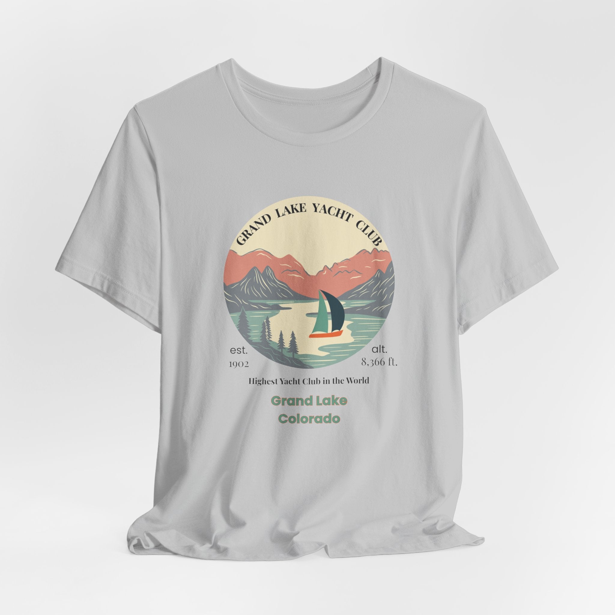 Grand Lake Colorado Yacht Club Destination Tee - Unisex Short Sleeve Shirt, Relaxed Fit, Summer Style, Outdoor Adventure, Gift for Travelers