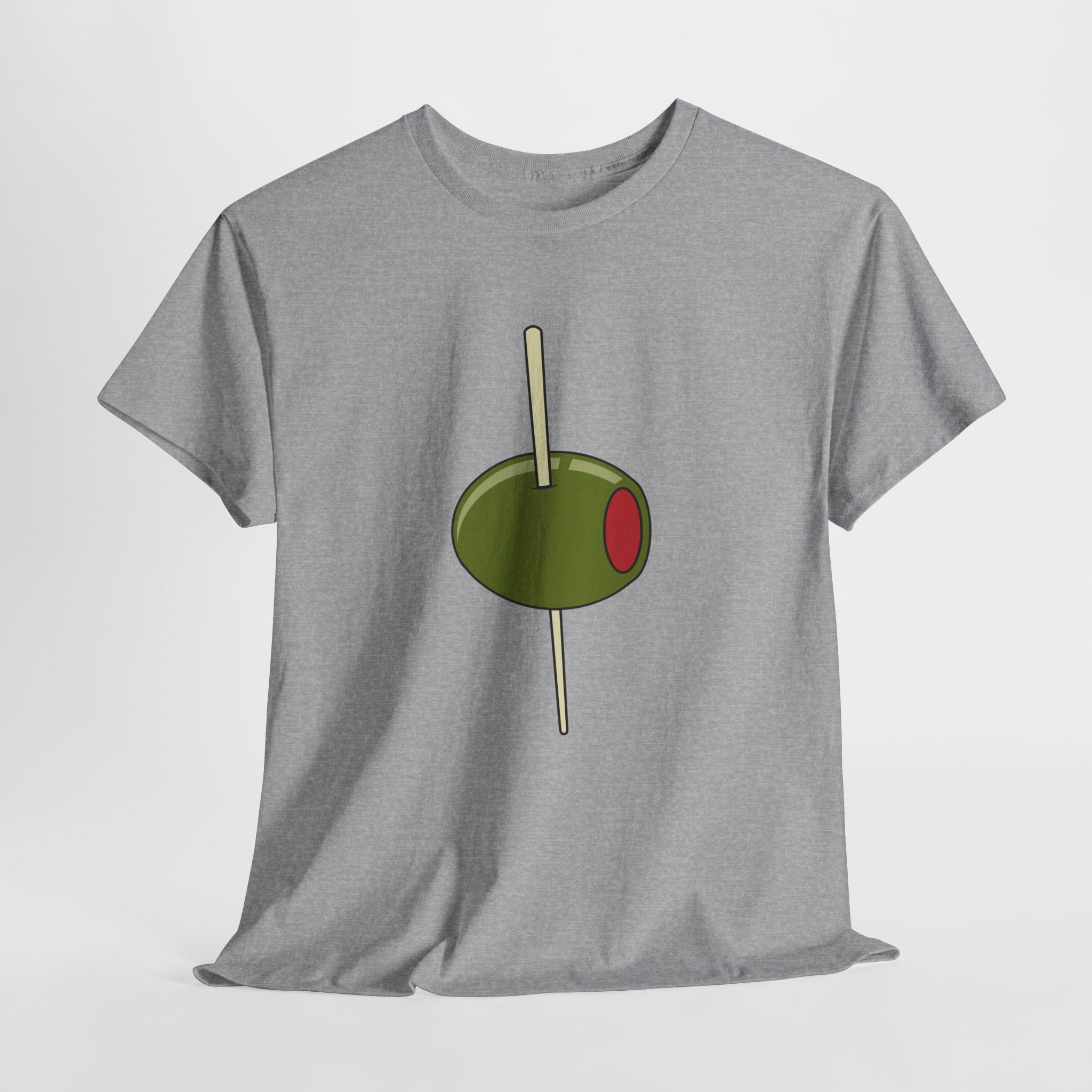 Contemporary Graphic Cocktail Olive on a Pick Unisex Heavy Cotton T-Shirt — Retro Martini Cocktail Graphic Tee