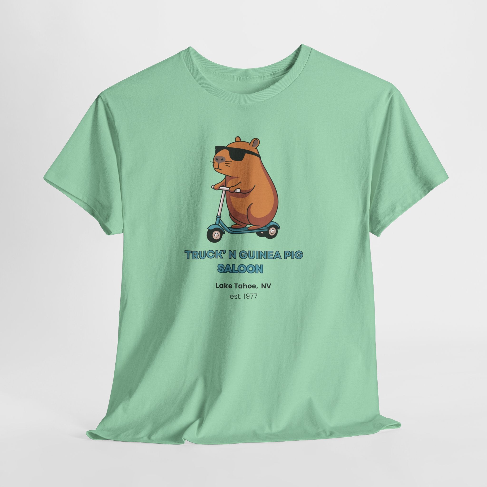 Must see The Truck'n Guinea Pig in Lake Tahoe Tee, Fun Unisex Graphic T-Shirt, Trendy Casual Wear, Gift for Animal Lovers, Summer Festival Outfit