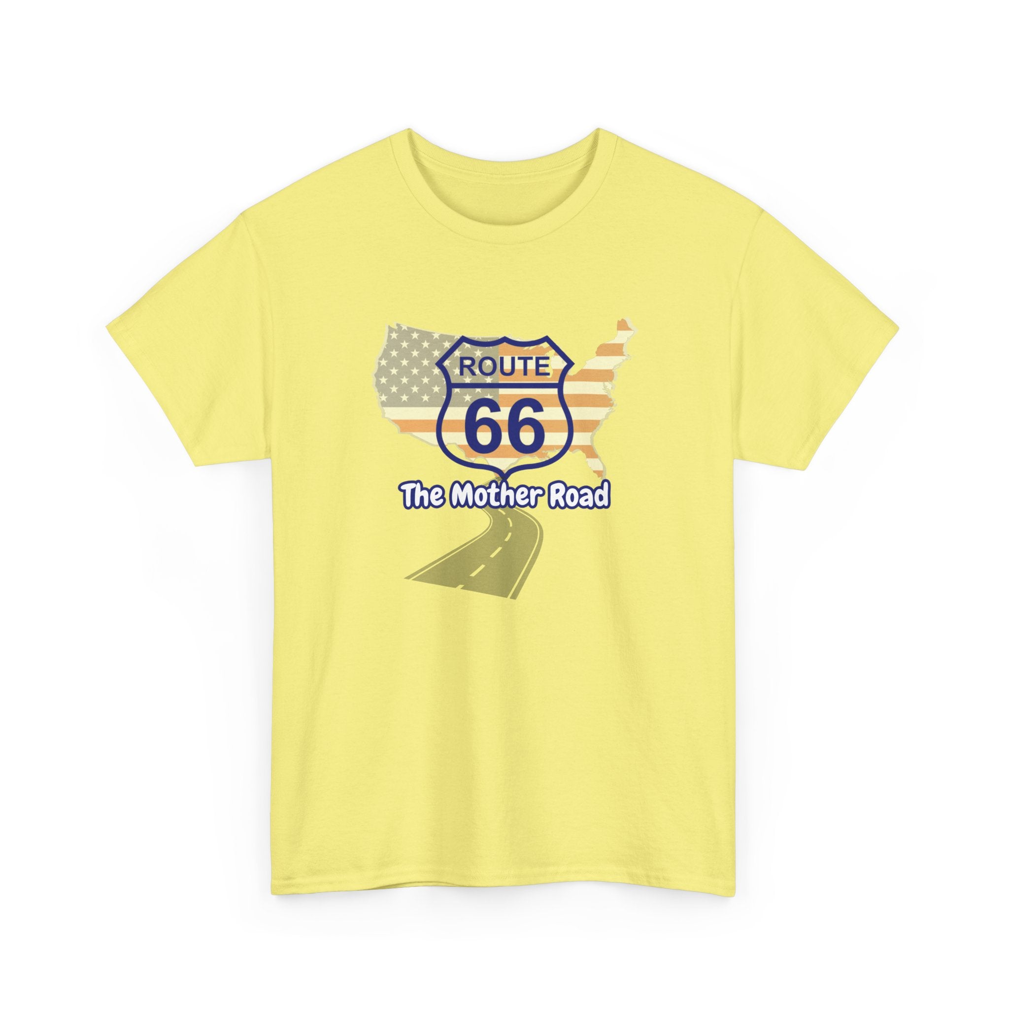 US Route 66 The Mother Road Unisex Heavy Cotton Tee - Vintage Americana T-Shirt, Travel Shirt, Road Trip Gift, USA Route Apparel, Fun Summer Wear