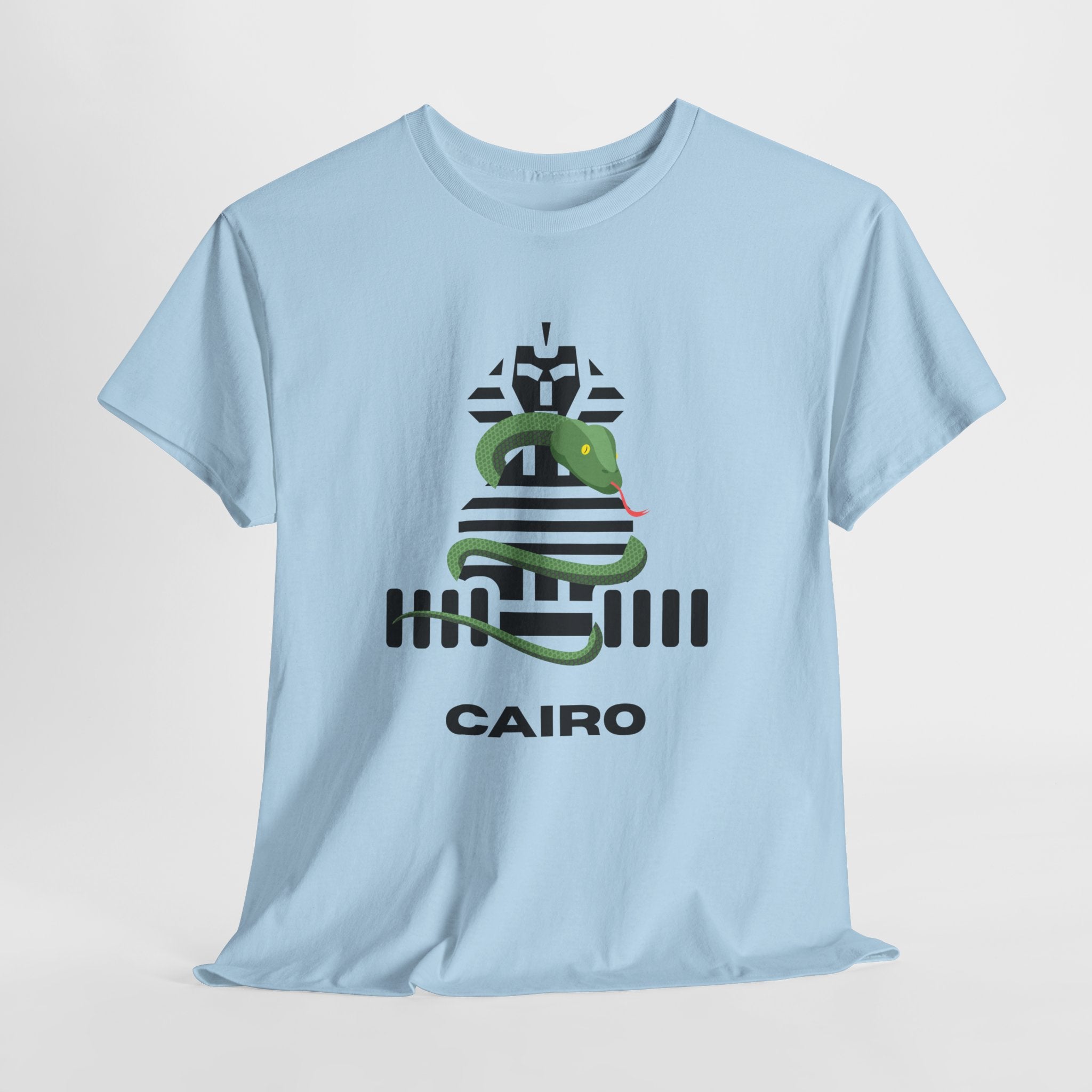 Fun and Quirky Sphynx Graphic Cairo Unisex Heavy Cotton Tee — Green Snake Egyptian Graphic T-Shirt