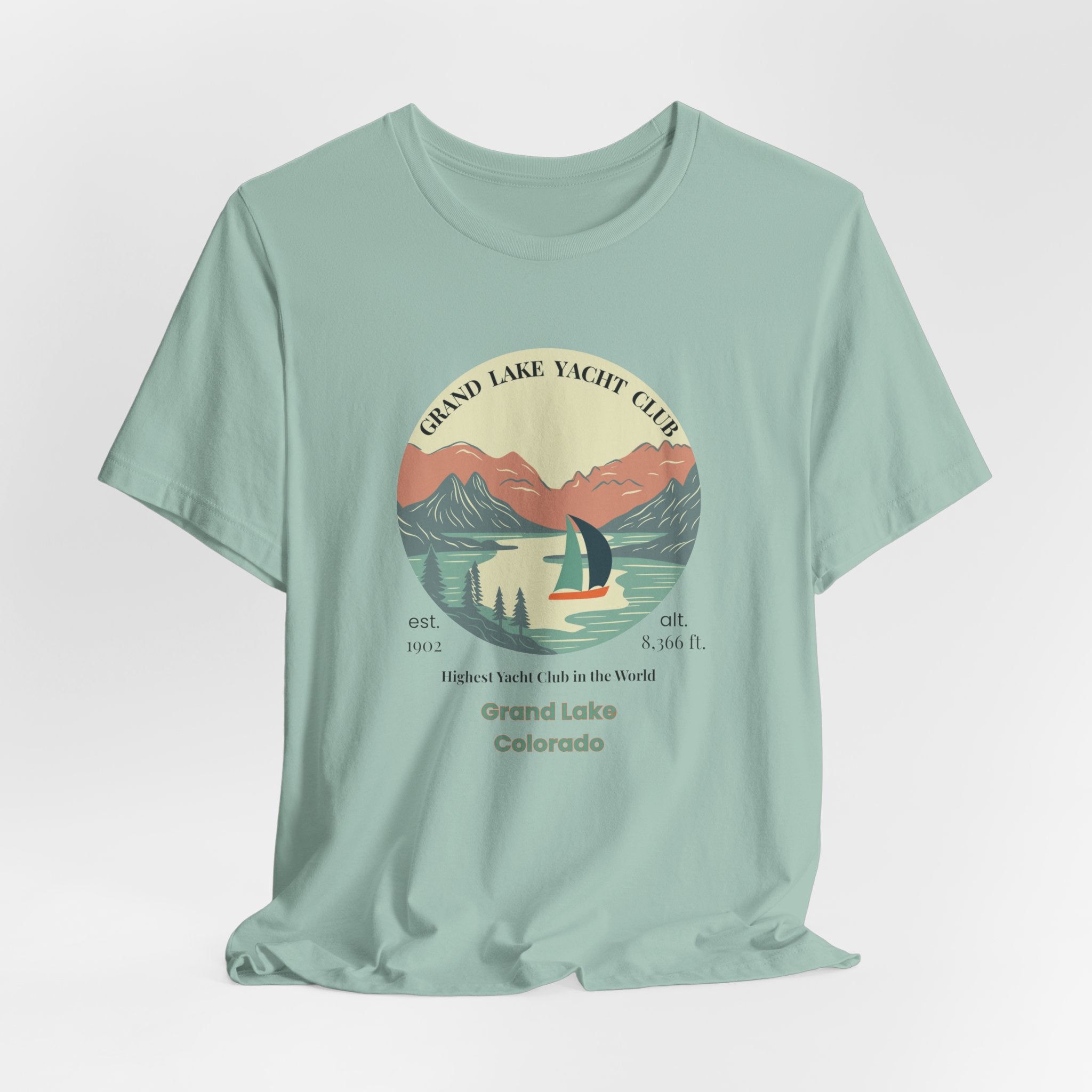 Grand Lake Colorado Yacht Club Destination Tee - Unisex Short Sleeve Shirt, Relaxed Fit, Summer Style, Outdoor Adventure, Gift for Travelers