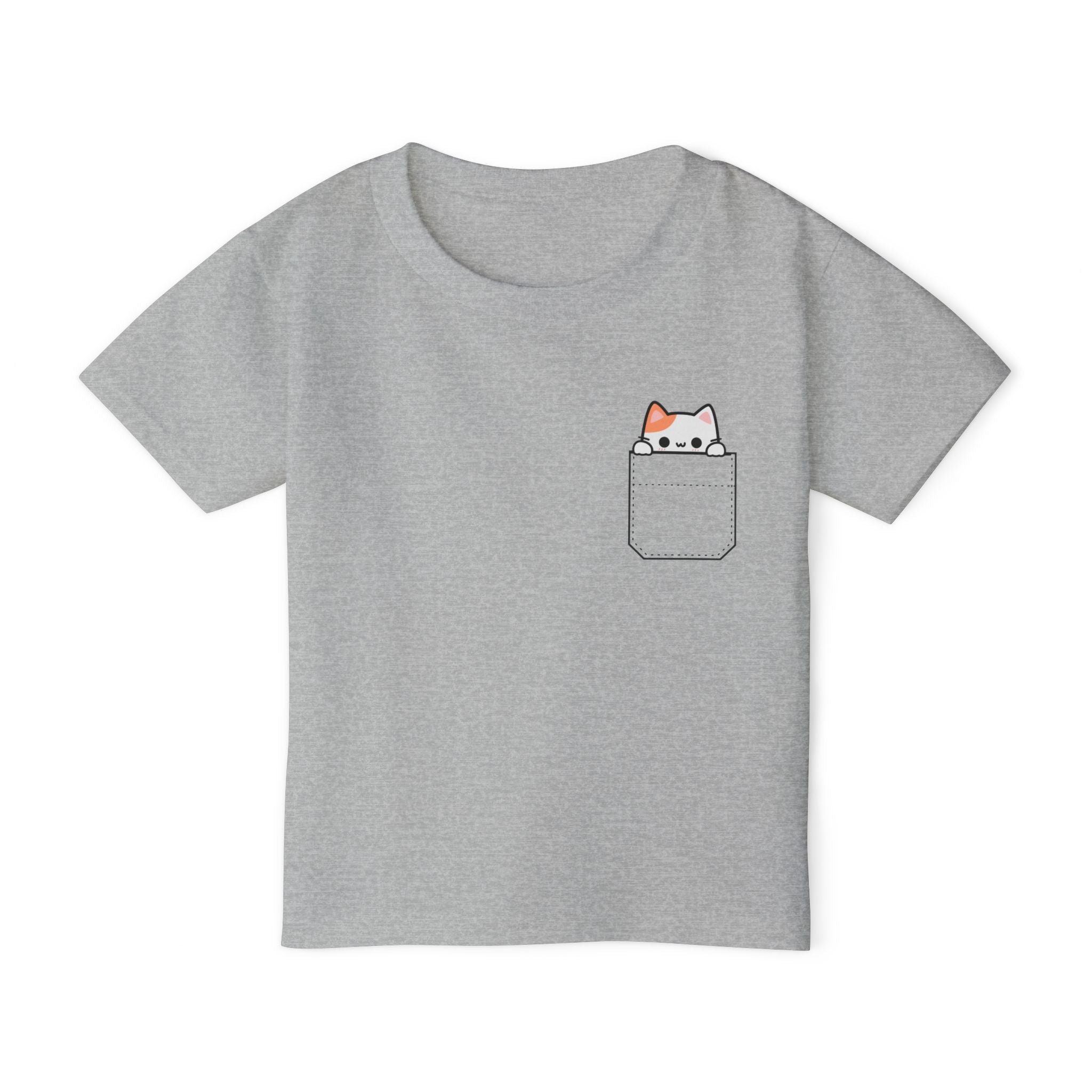 Cute and Playful Pocket Pet (Cat)  Unisex Heavy Cotton Toddler T-Shirt  There is NO Pocket in this Shirt.  The Pocket is part of the Artwork
