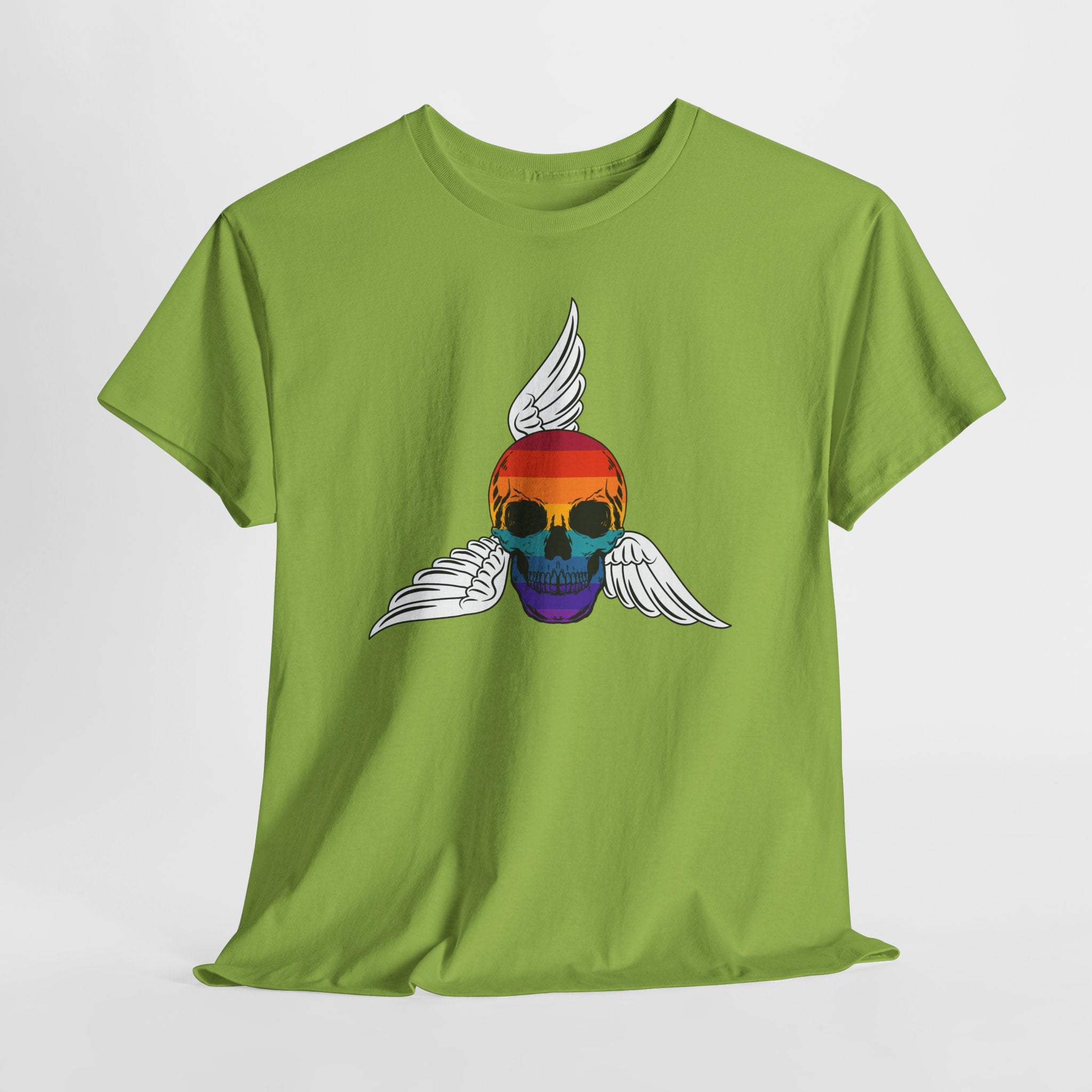 Graphic Rainbow Winged Skull Unisex Heavy Cotton T-Shirt — Edgy Pride Skull Tee for LGBTQIA+ Events & Festivals