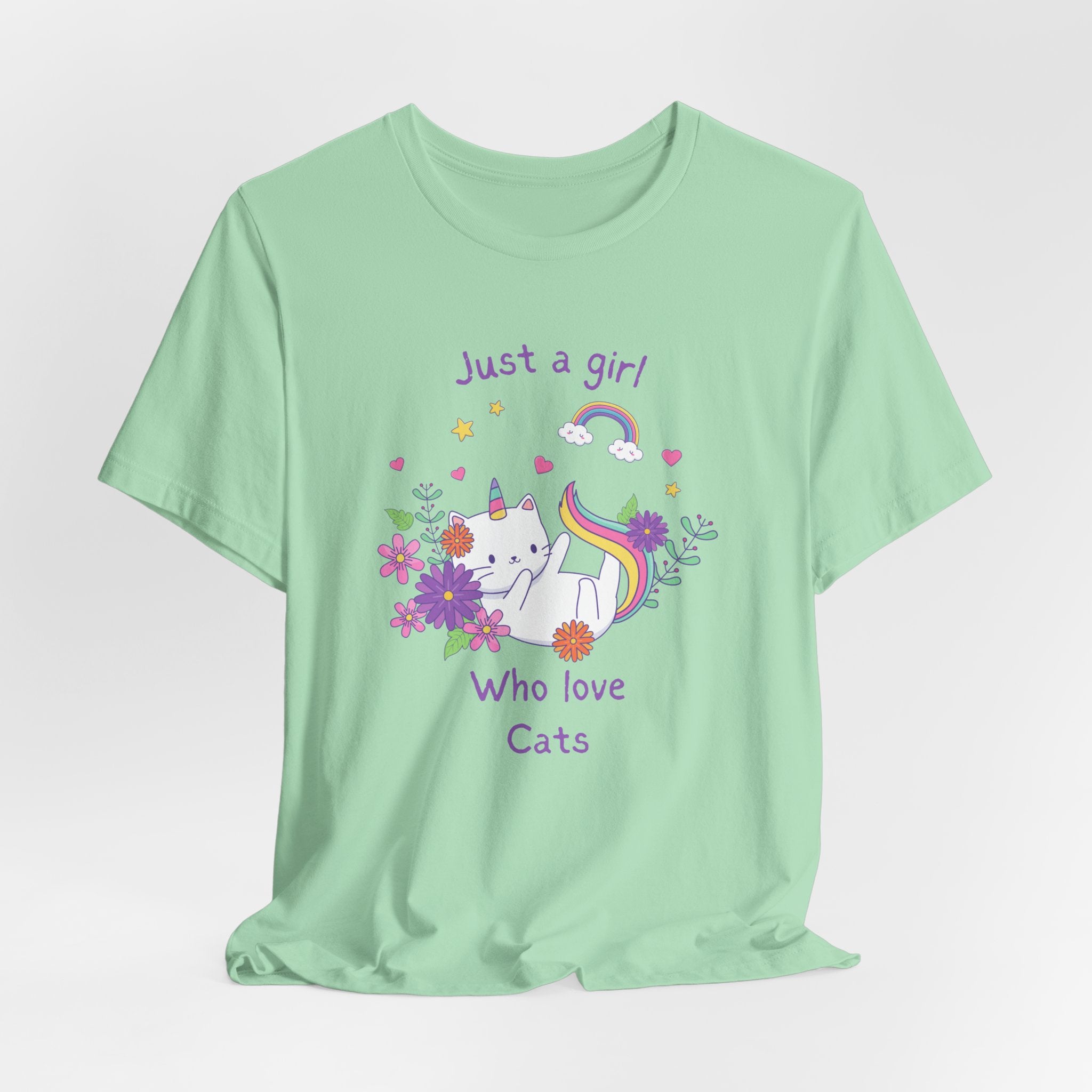Unicorn Cat Lover Tee - Just a Girl Who Loves Cats, Cute T-Shirt, Gift for Cat Moms, Perfect for Birthdays and Casual Wear