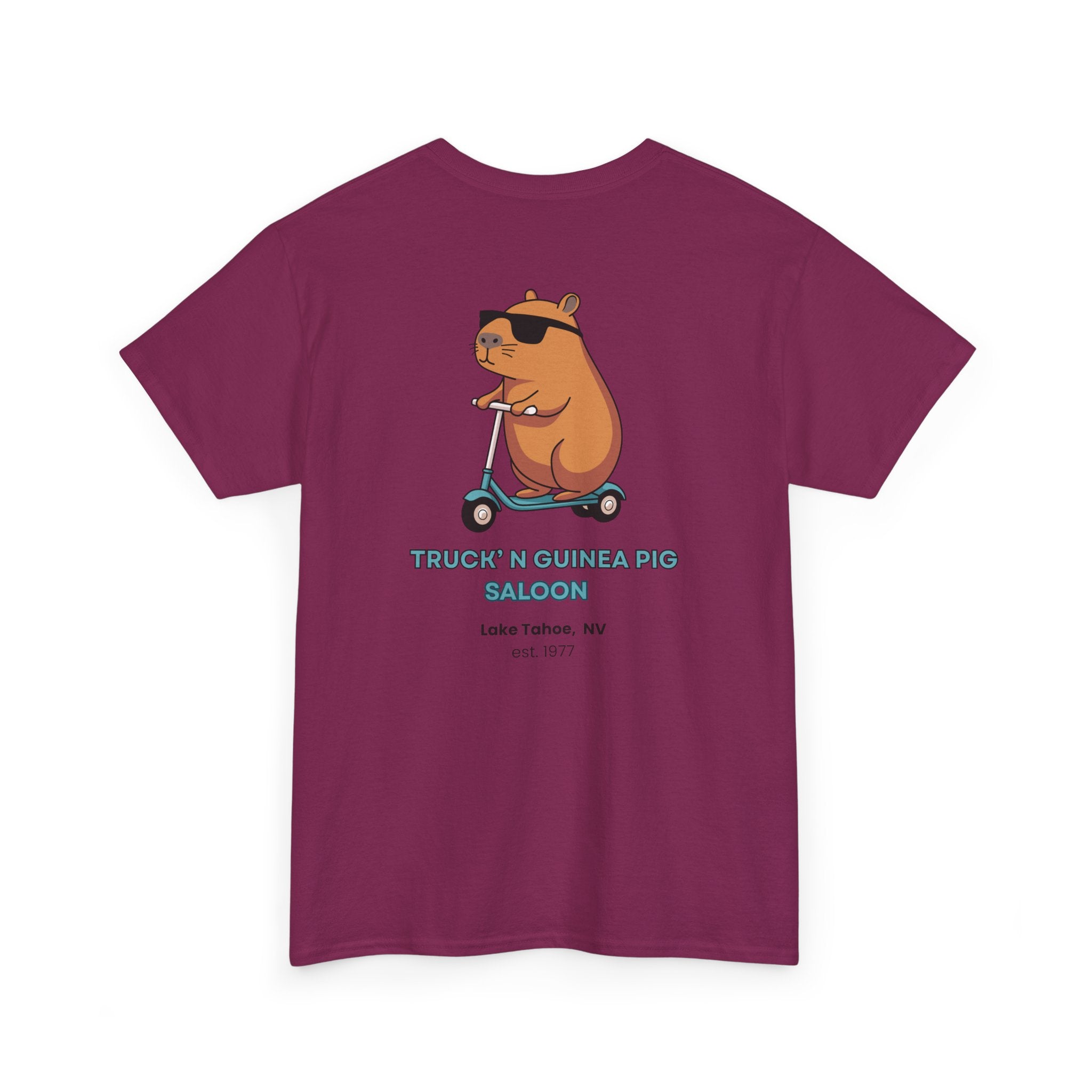 Cool Truck'n Guinea Pig  Lake Tahoe, NV (Back Design) Tee | Fun Unisex Heavy Cotton T-Shirt for Animal Lovers, Casual Wear, Gift for Birthdays, Summer Vibes, Pig Lovers