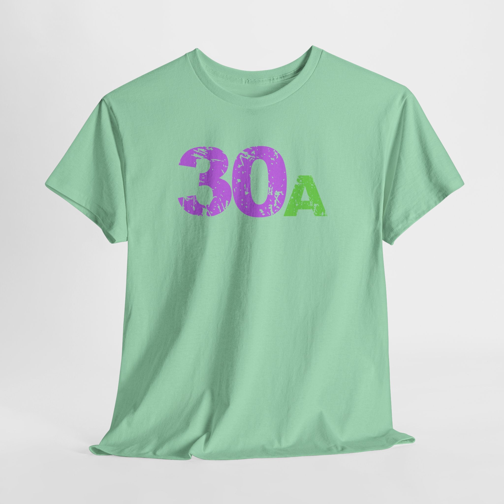 Fun Beachy 30A Beach  Unisex Heavy Cotton Tee — Distressed Purple & Green Graphic Emerald Coast Highway T‑Shirt