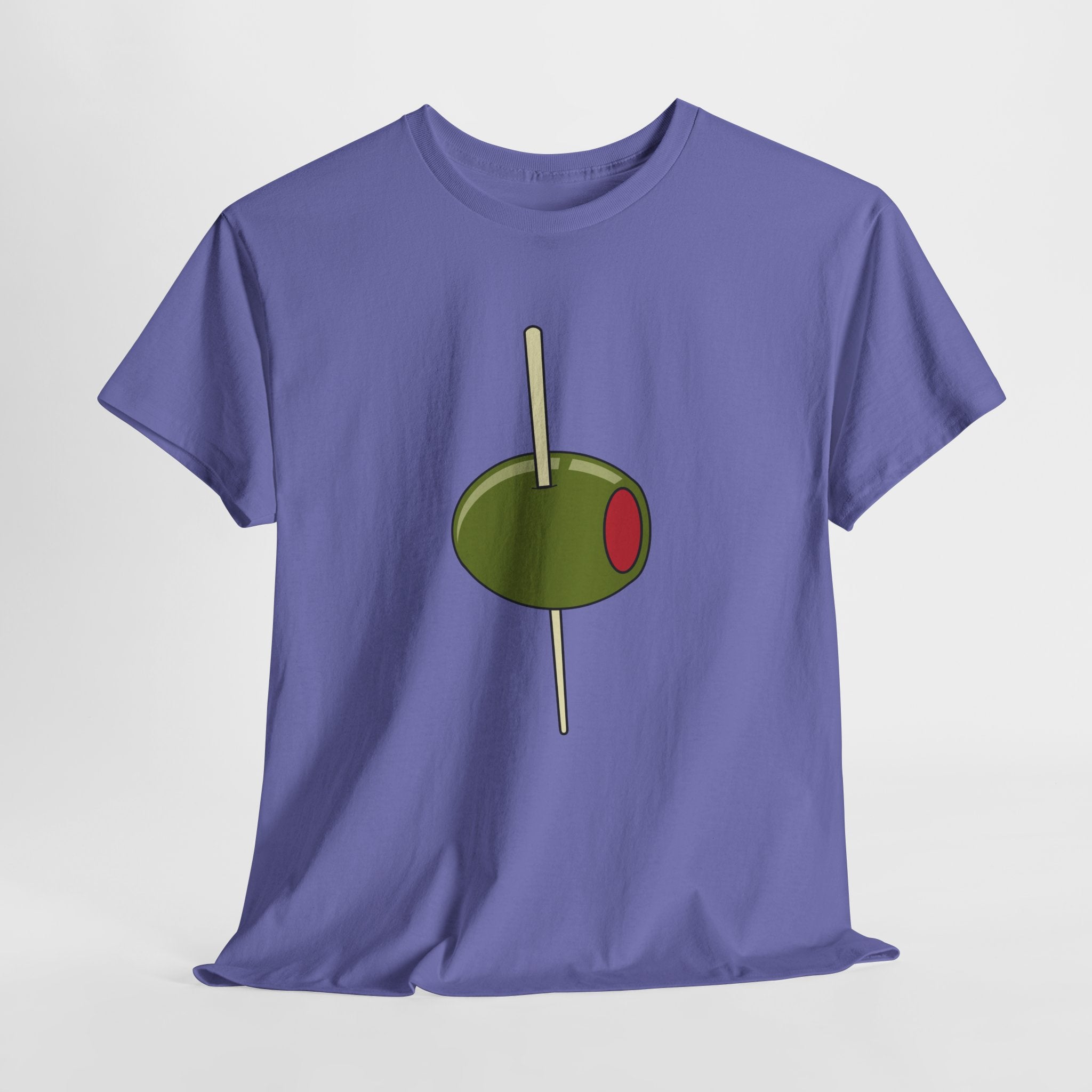 Contemporary Graphic Cocktail Olive on a Pick Unisex Heavy Cotton T-Shirt — Retro Martini Cocktail Graphic Tee