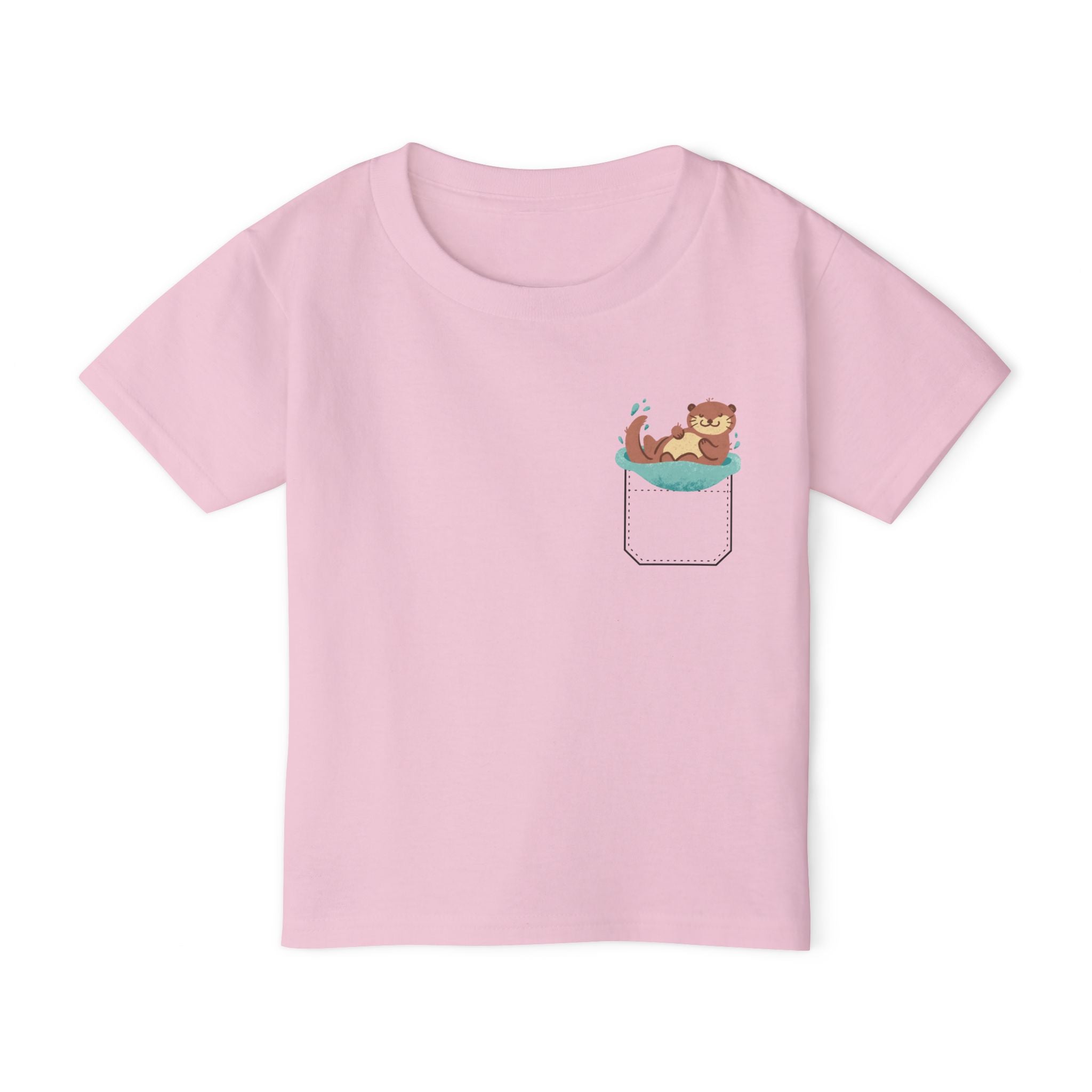 Playful and Cute Pocket Pet (Otter)  Unisex Heavy Cotton Toddler T-Shirt.  There is NO Pocket in This Shirt.  The Pocket is part of the Artwork.