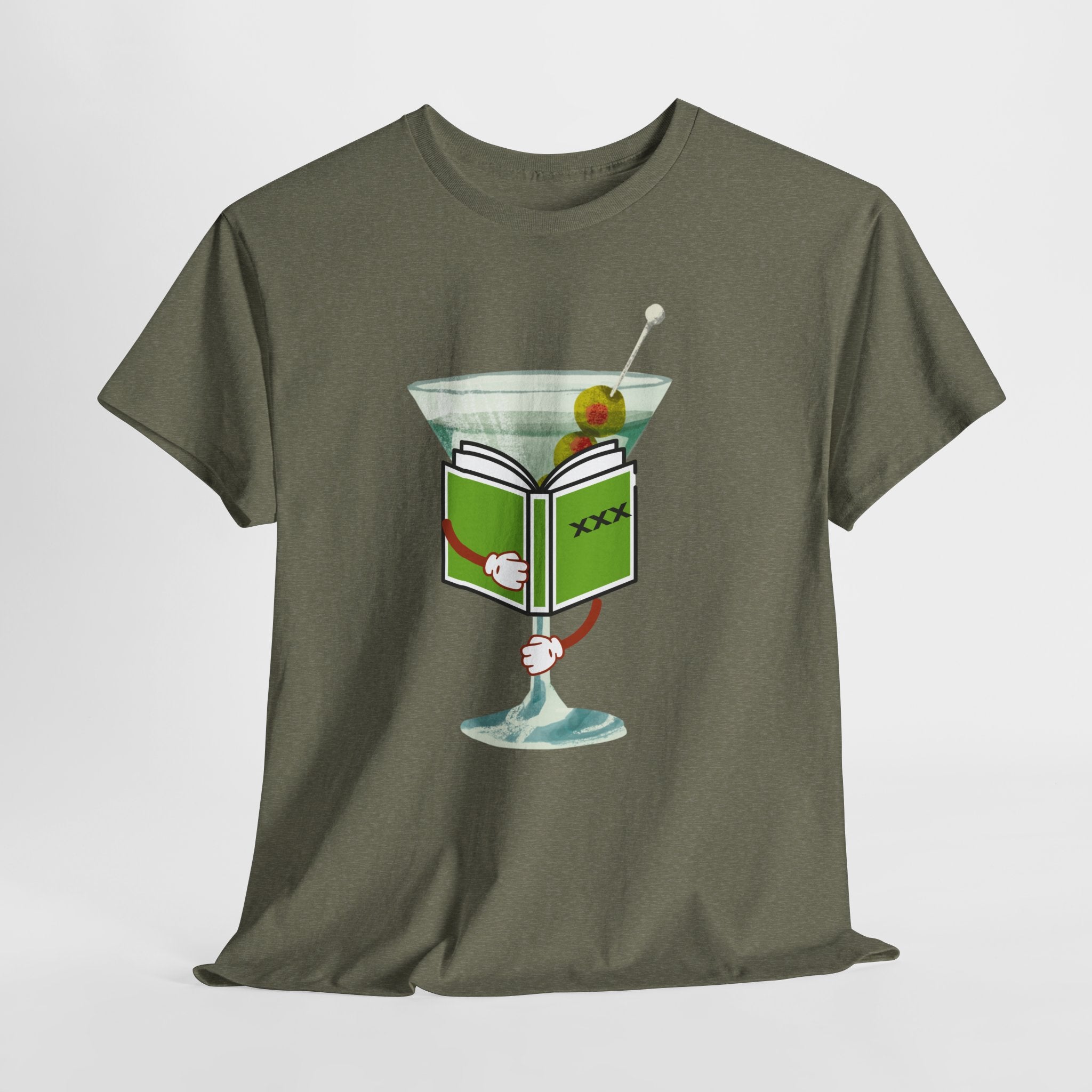 Naughty "Dirty Martini" Graphic Unisex Heavy Cotton Tee — Martini Glass with XXX Book Graphic T-Shirt