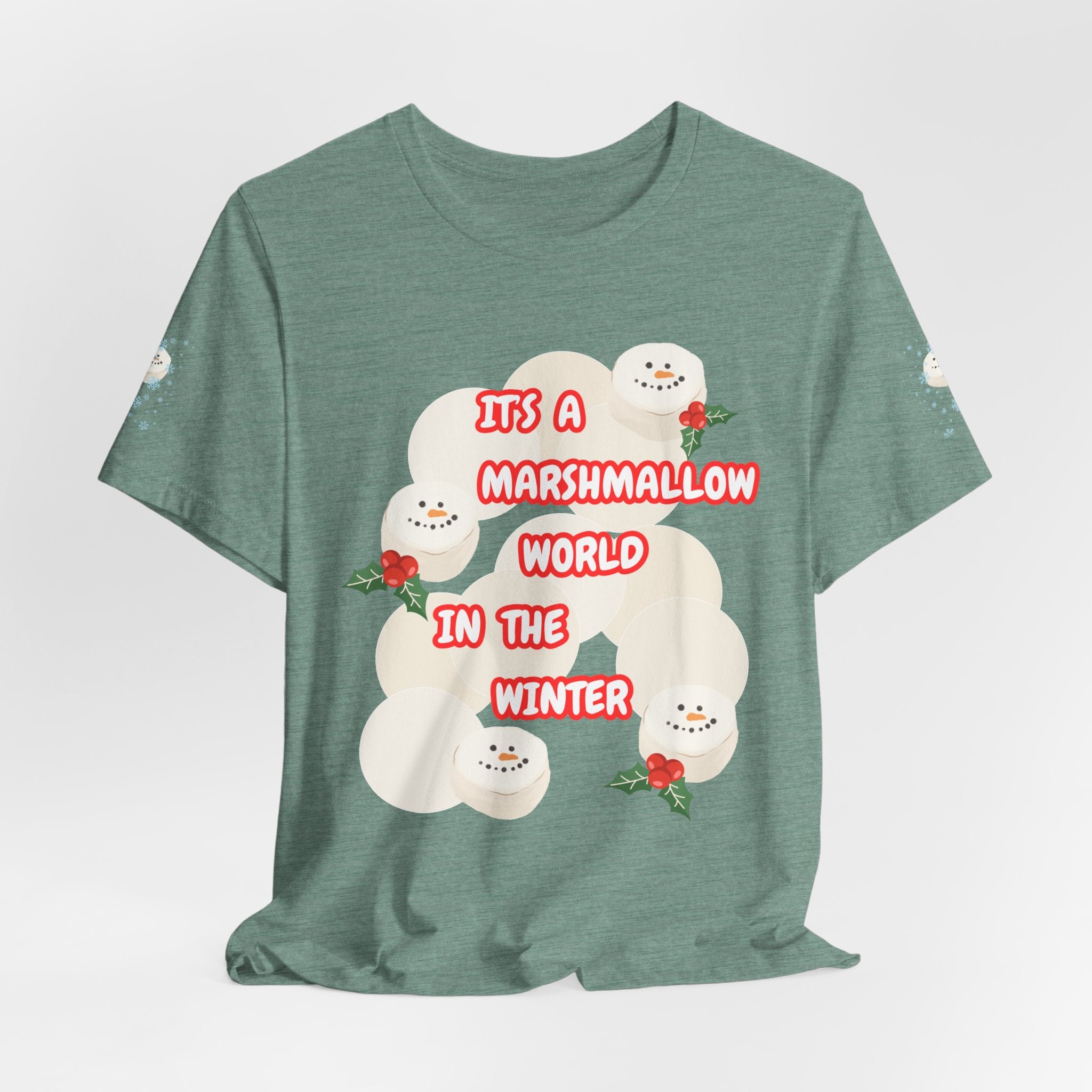 Fun Marshmallow World in the Winter  Unisex Heavy Cotton Tee —  "It’s a Marshmallow World in the Winter" Cute Holiday T-Shirt