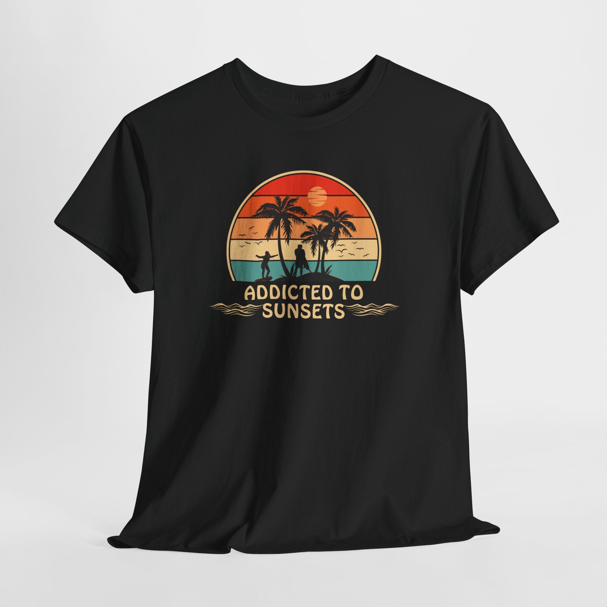 Fun Retro Style  Addicted to Sunset Unisex Tee Shirt  Casual Comfortable Cotton  Great Beach Style