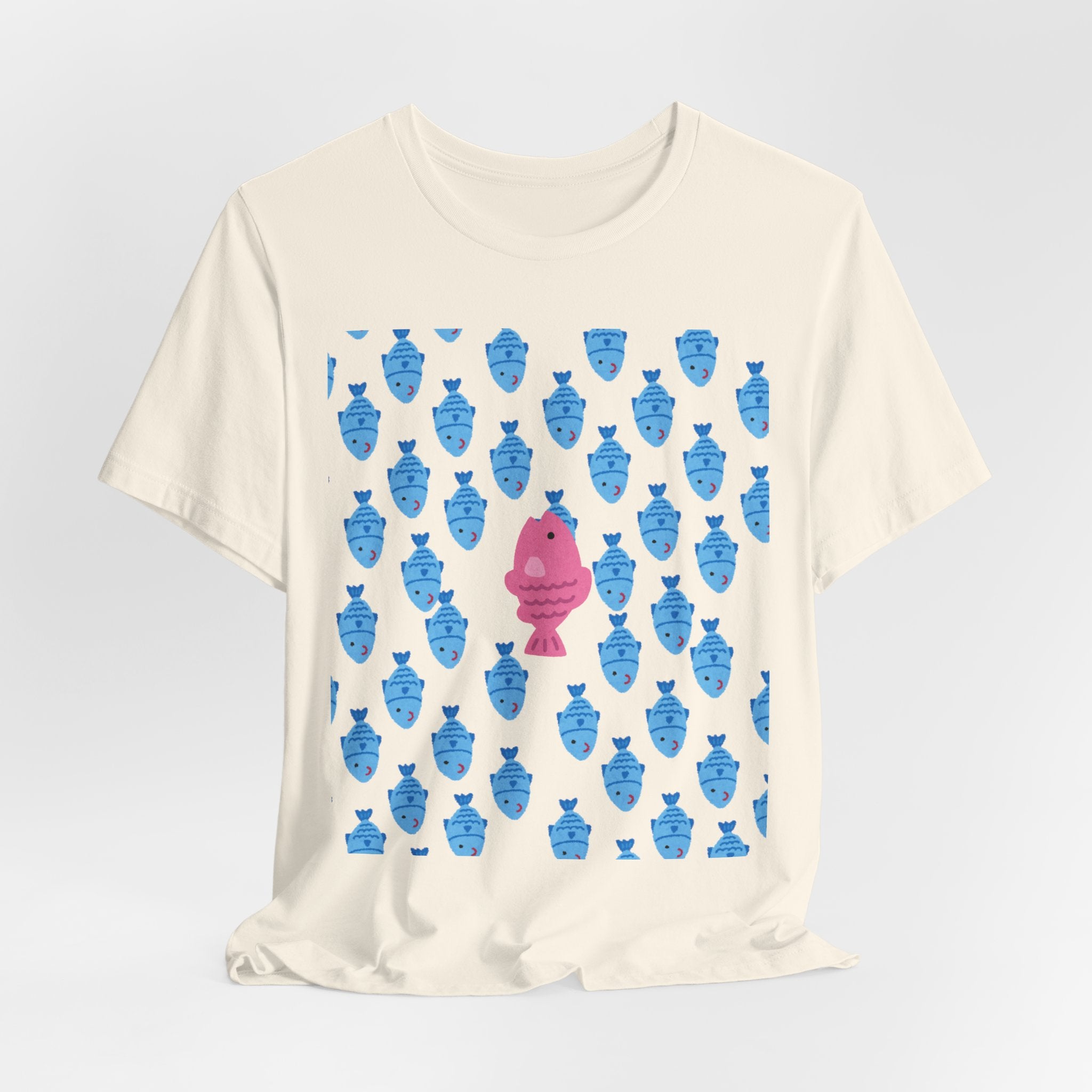 Swim Your Own Course Graphic Unisex Heavy Cotton Tee  Proud to Be Different Pink Fish Among Blue Fish T- Shirt