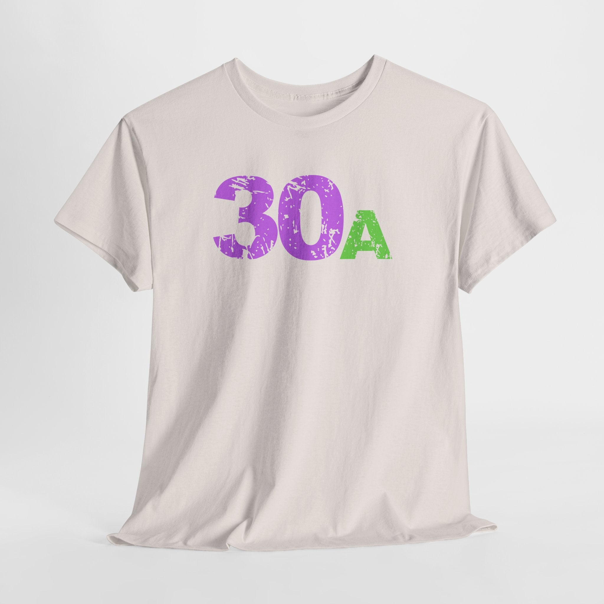 Fun Beachy 30A Beach  Unisex Heavy Cotton Tee — Distressed Purple & Green Graphic Emerald Coast Highway T‑Shirt
