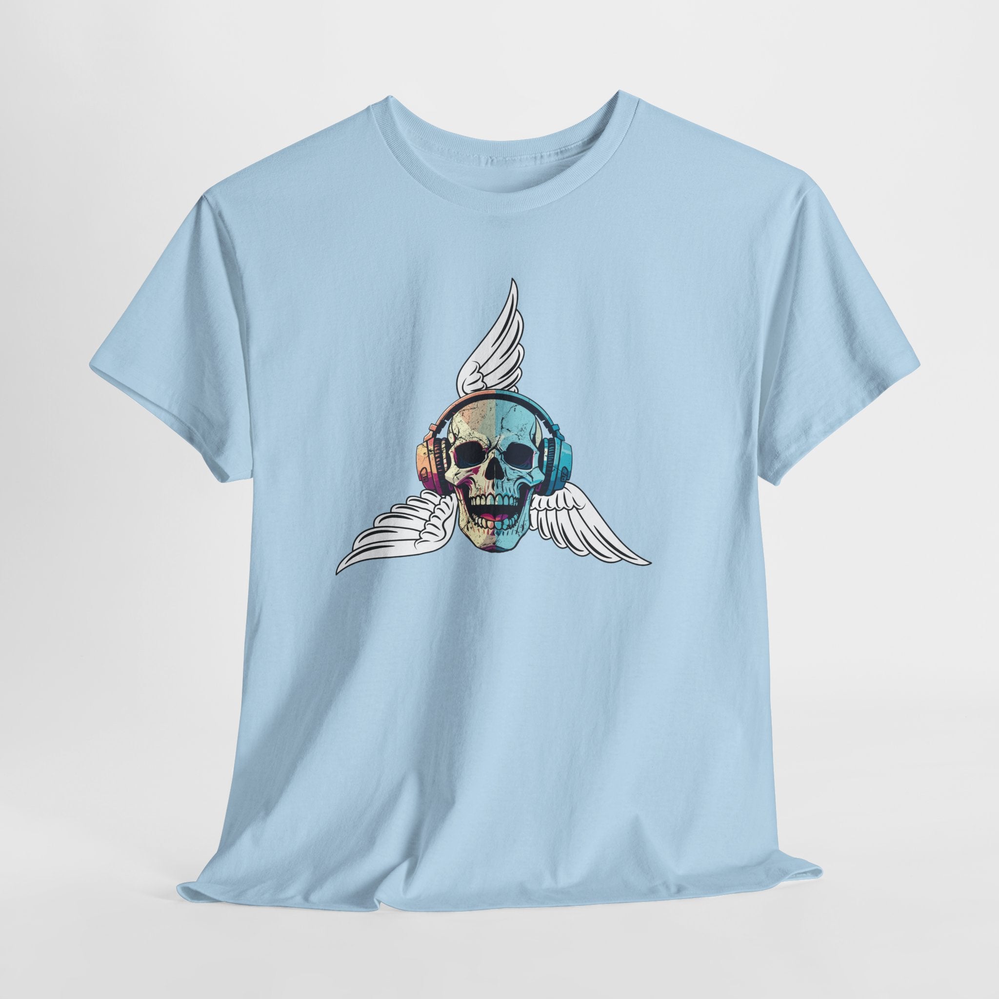 Fun Beats Skull with Wings Graphic  Unisex Heavy Cotton Tee — Vintage Rock Music Skull T-Shirt