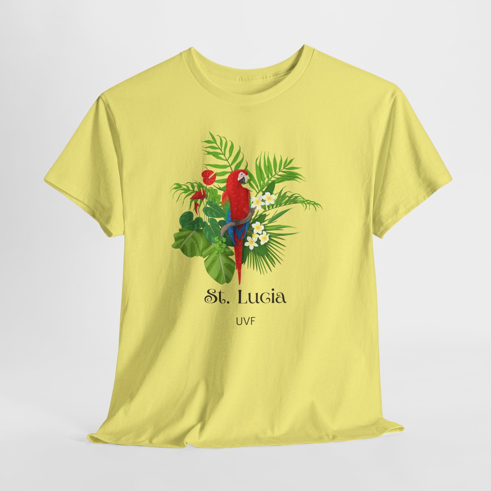 Colorful Tropical Paradise of St. Lucia, Caribbean Unisex Heavy Cotton Travel Tee - Destination St. Lucia