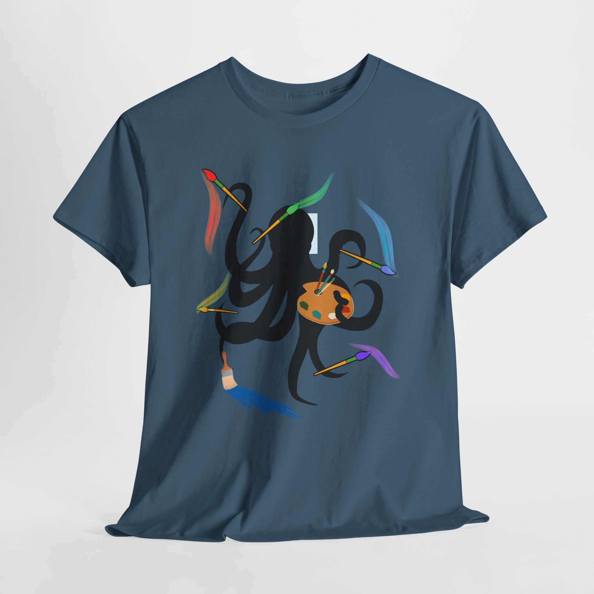 Fun Graphic Octopus Artist  Unisex Heavy Cotton T-Shirt — Colorful Octopus