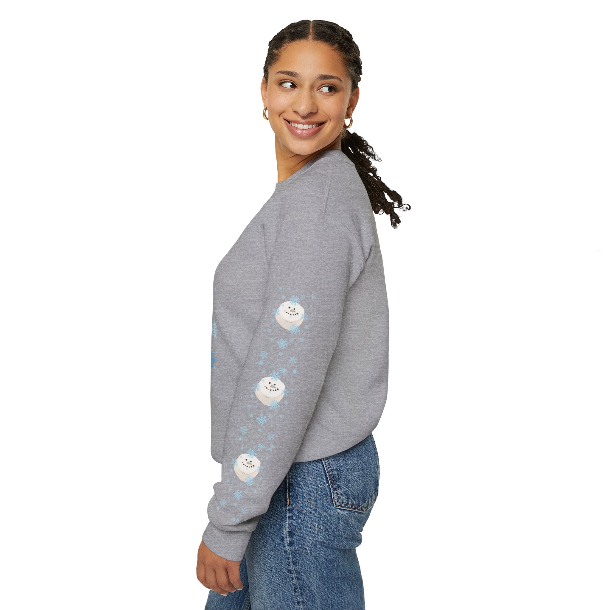 Happy Dog Lover Holiday "Walkin' In A Winter Wonderland" Unisex Crewneck Sweatshirt with Side Arm Embellishments