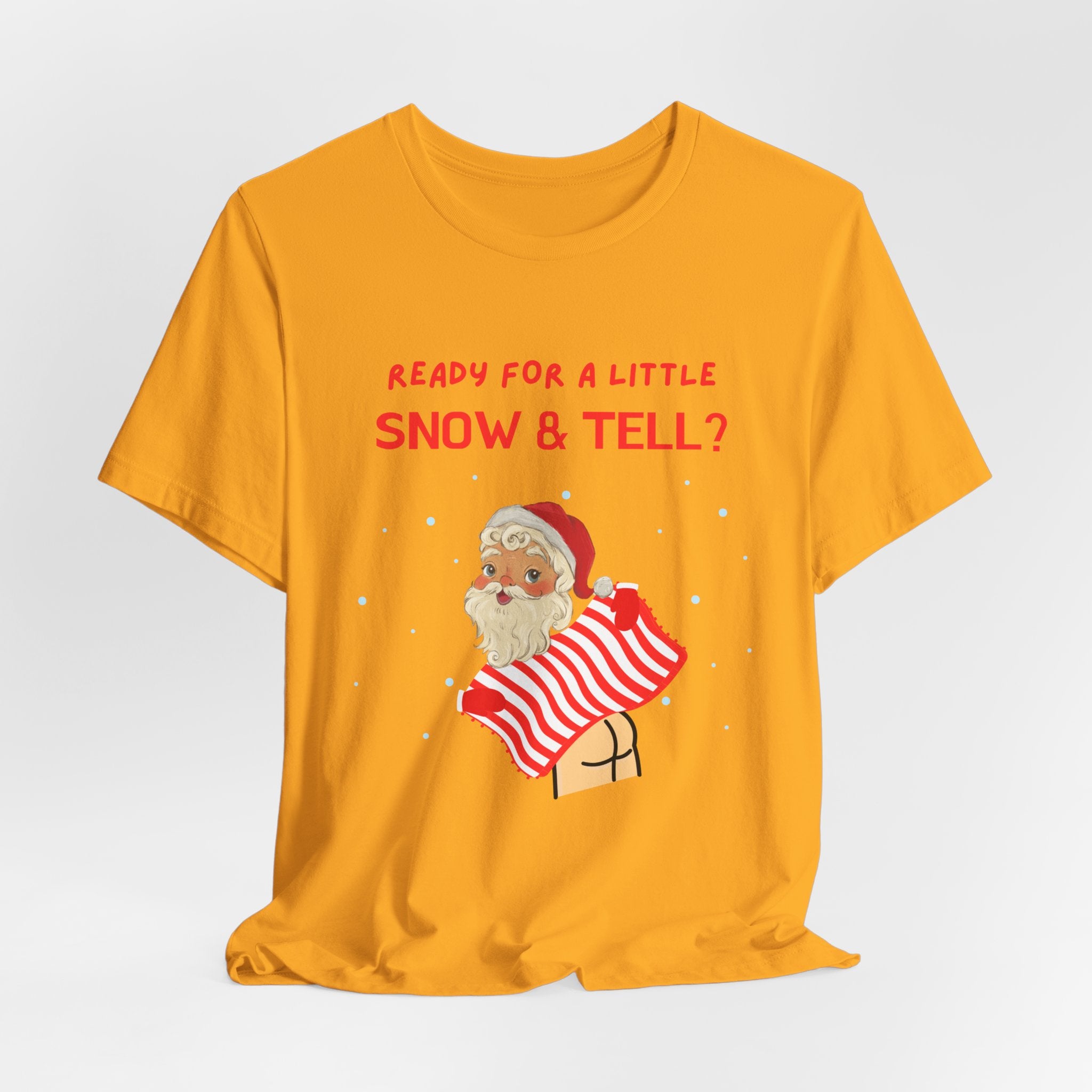 Funny but Naughty Vintage Santa  Unisex Heavy Cotton T-Shirt - "Ready for a Little Snow & Tell?" Christmas Tee