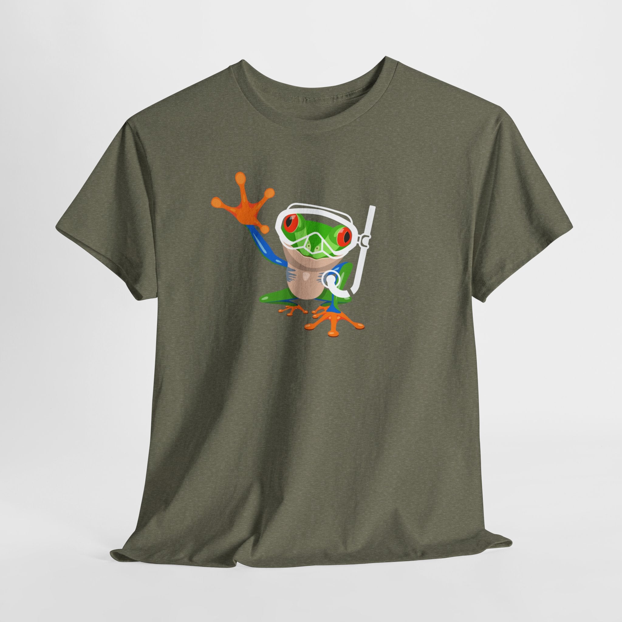 Fun Snorkel Tree Frog  (Dark Colors) Adult Sizes Too...Unisex Heavy Cotton Tee, Funny Frog Shirt, Cute Graphic Tee, Perfect Gift for Nature Lovers, Summer Fun Fashion