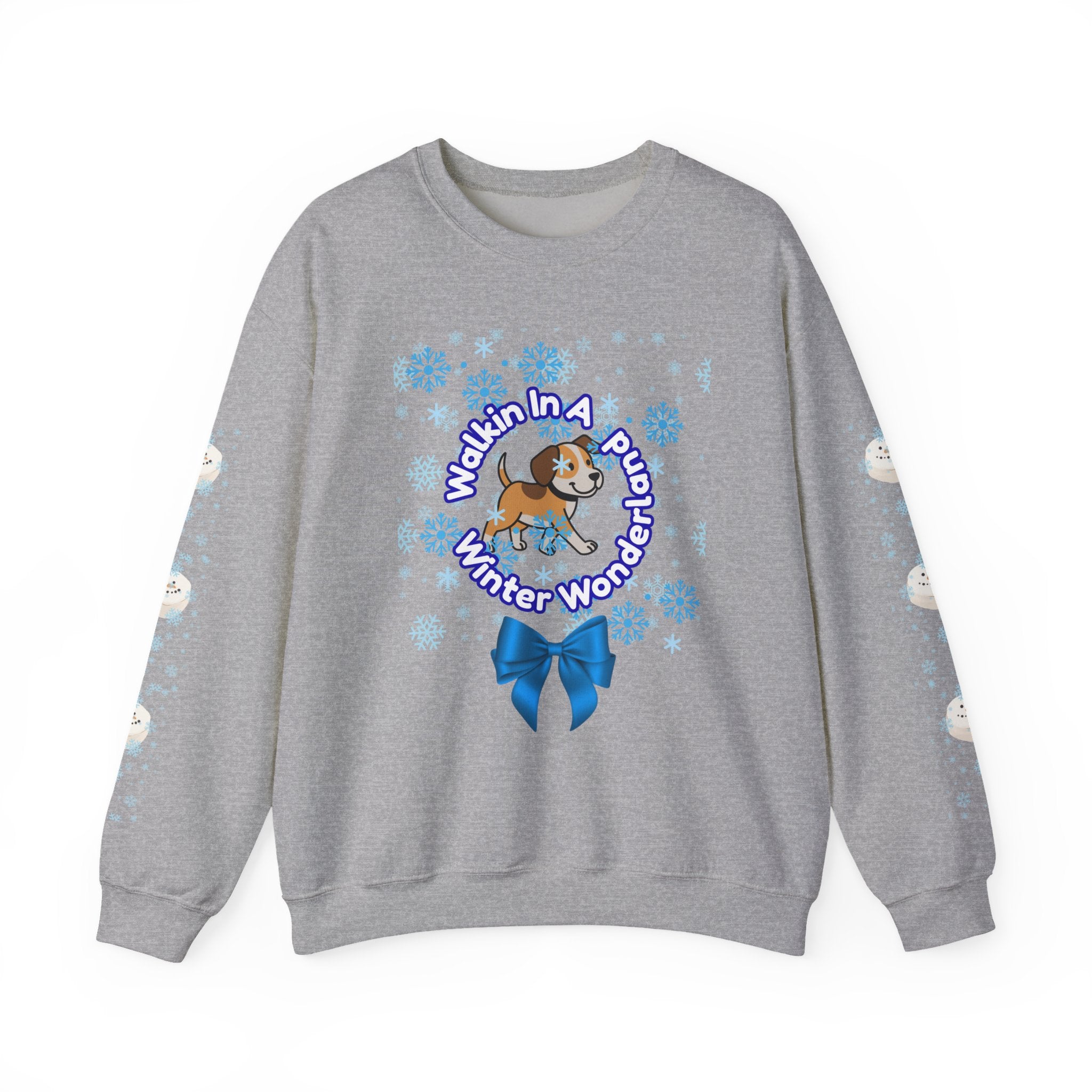 Happy Dog Lover Holiday "Walkin' In A Winter Wonderland" Unisex Crewneck Sweatshirt with Side Arm Embellishments