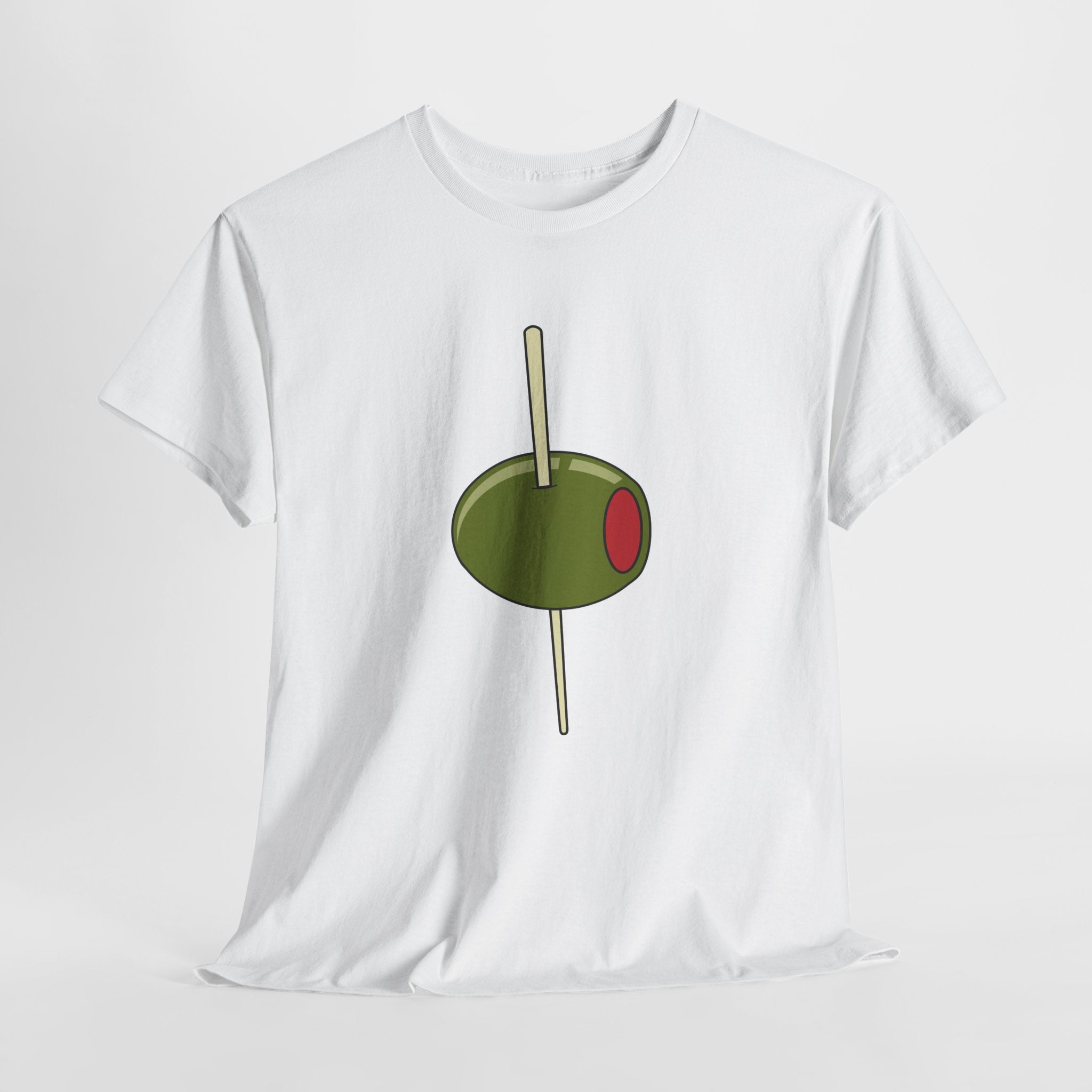 Contemporary Graphic Cocktail Olive on a Pick Unisex Heavy Cotton T-Shirt — Retro Martini Cocktail Graphic Tee