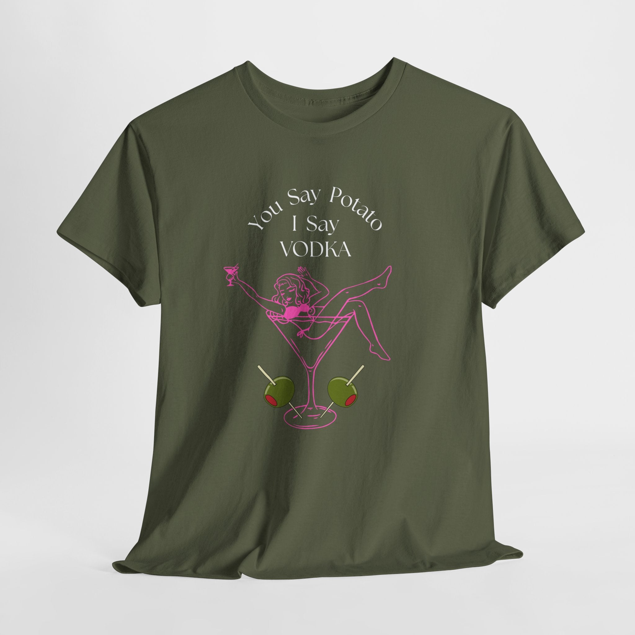 Fun Martini Girl Graphic Cocktail Culture Unisex Heavy Cotton Tee — Retro Pinup Cocktail T-Shirt