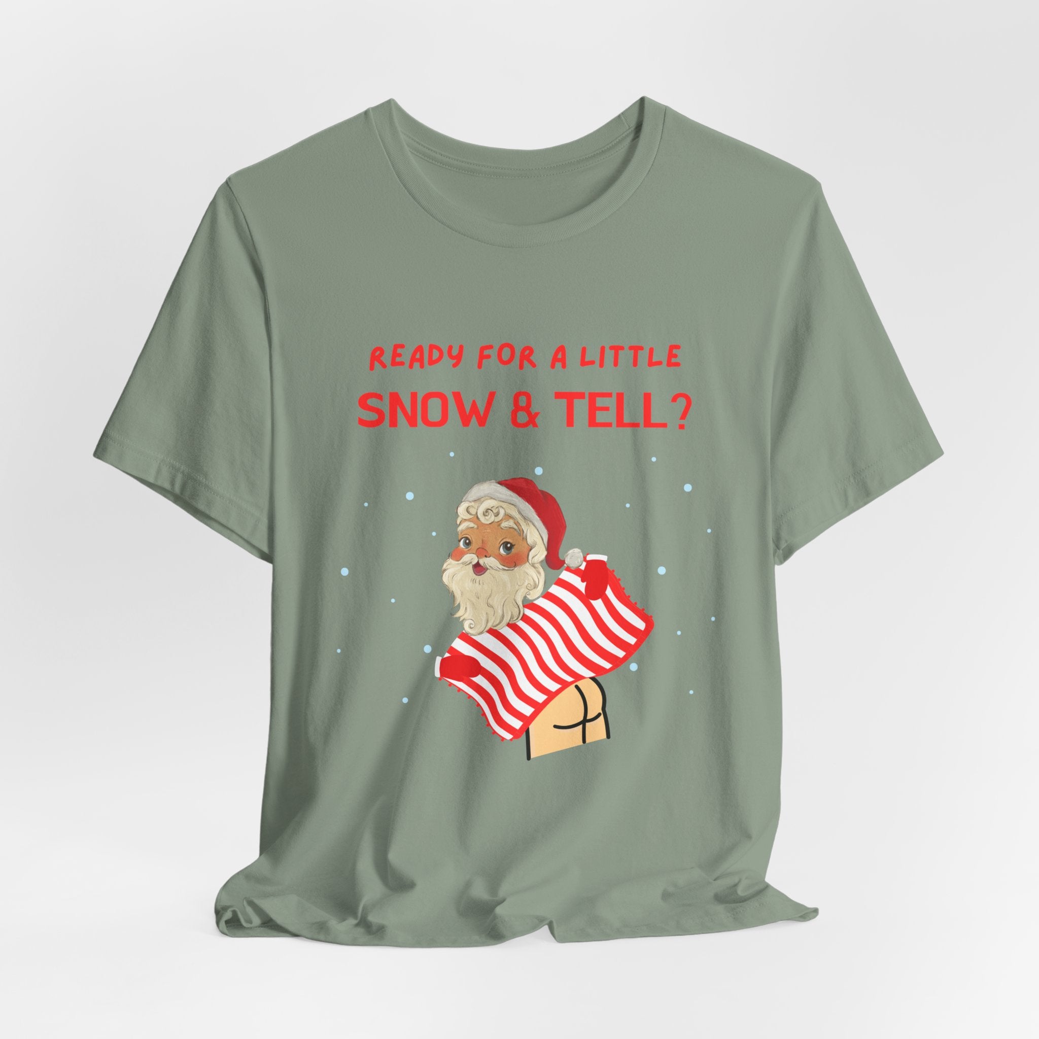 Funny but Naughty Vintage Santa  Unisex Heavy Cotton T-Shirt - "Ready for a Little Snow & Tell?" Christmas Tee