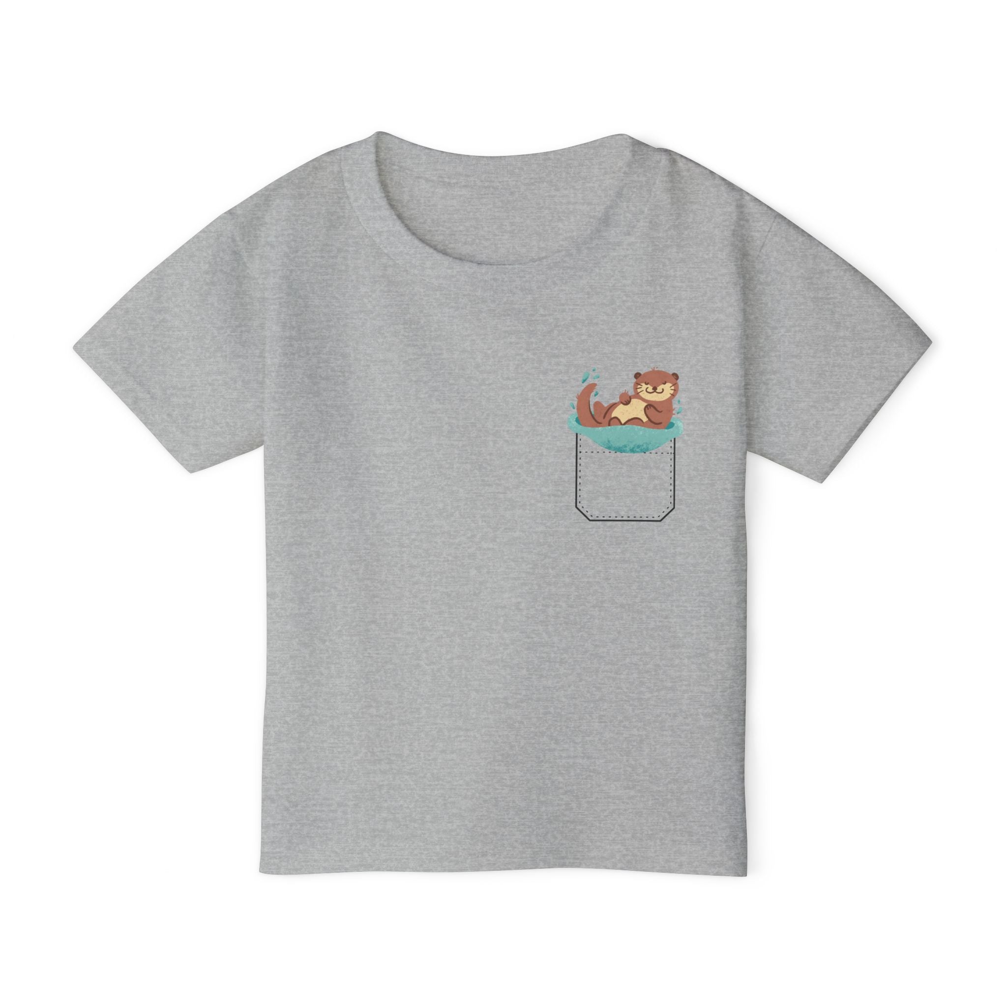 Playful and Cute Pocket Pet (Otter)  Unisex Heavy Cotton Toddler T-Shirt.  There is NO Pocket in This Shirt.  The Pocket is part of the Artwork.