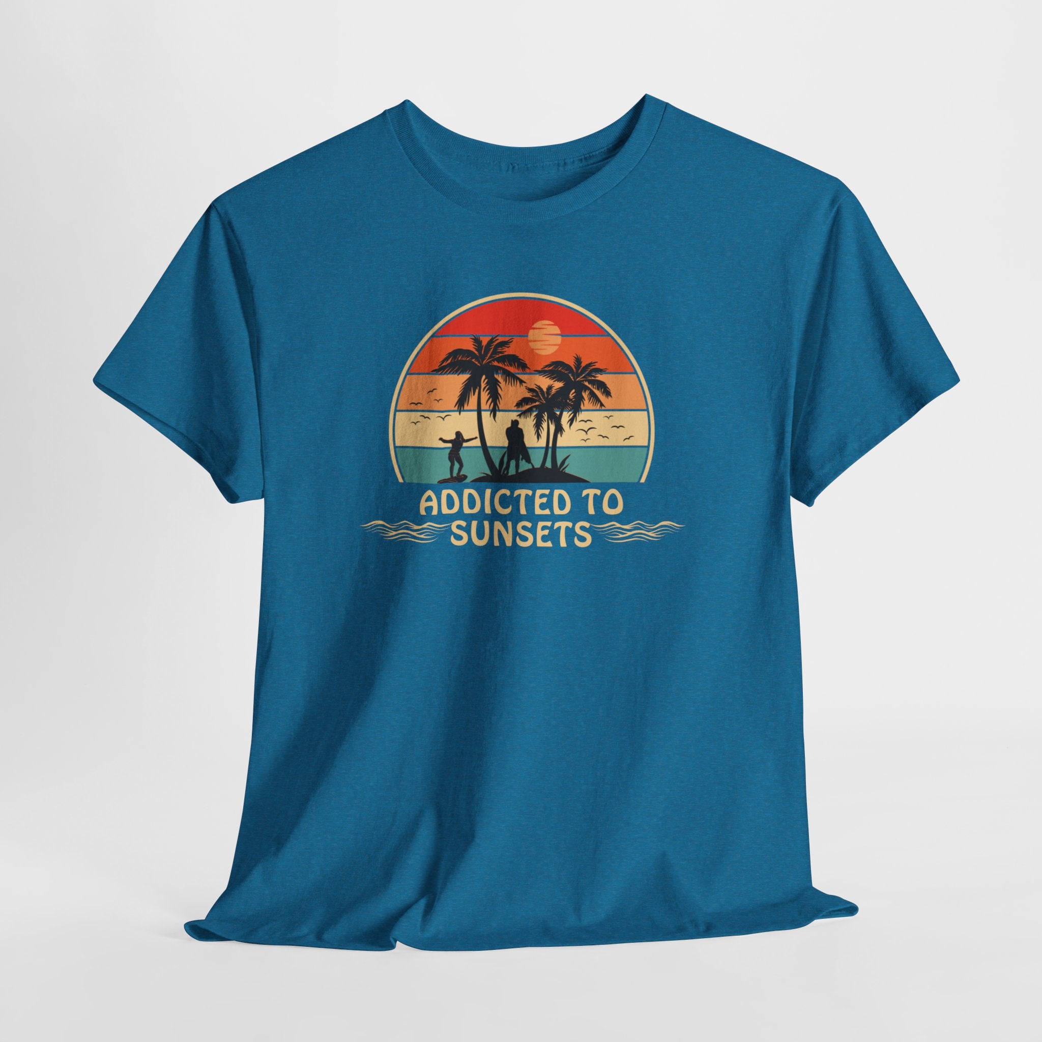 Fun Retro Style  Addicted to Sunset Unisex Tee Shirt  Casual Comfortable Cotton  Great Beach Style