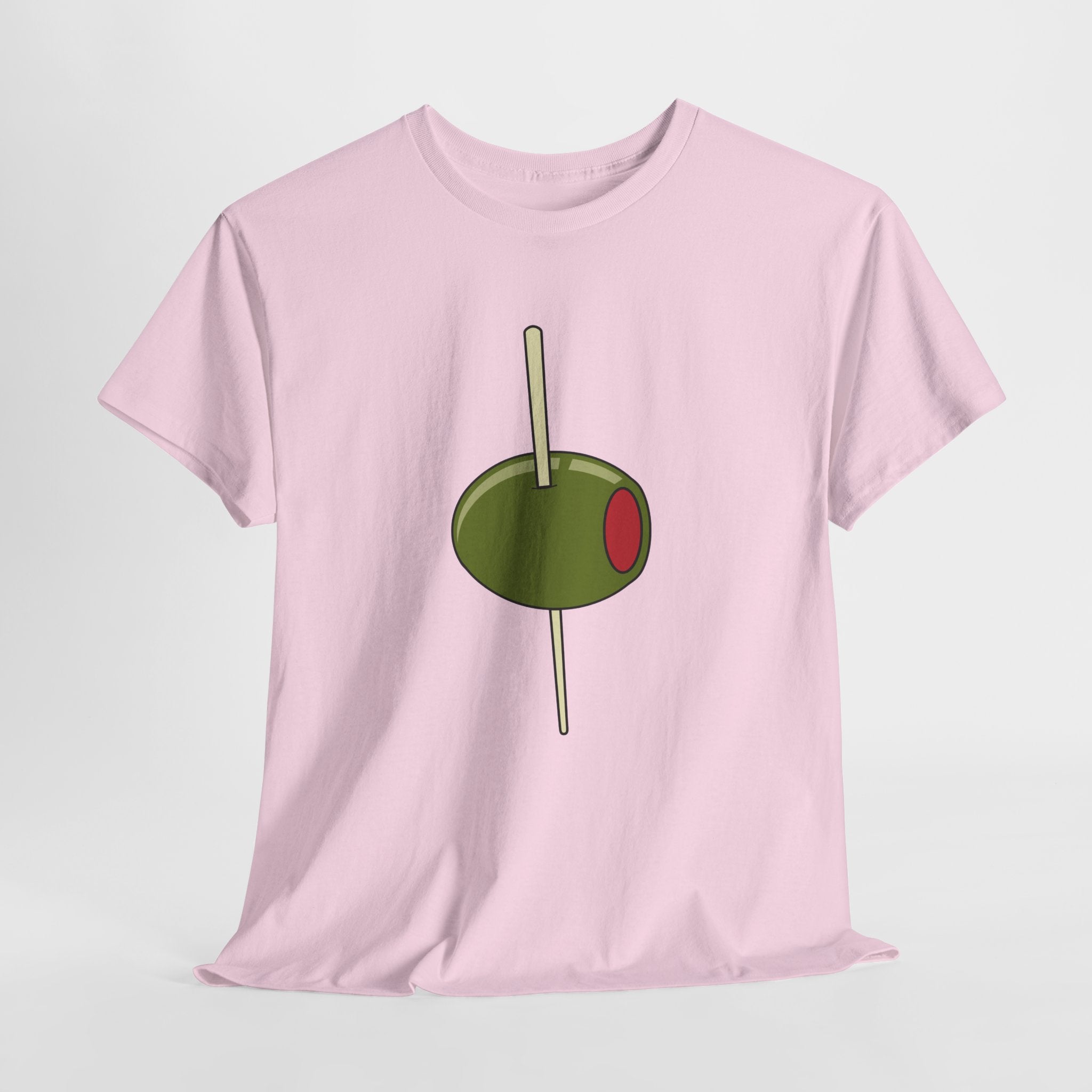 Contemporary Graphic Cocktail Olive on a Pick Unisex Heavy Cotton T-Shirt — Retro Martini Cocktail Graphic Tee