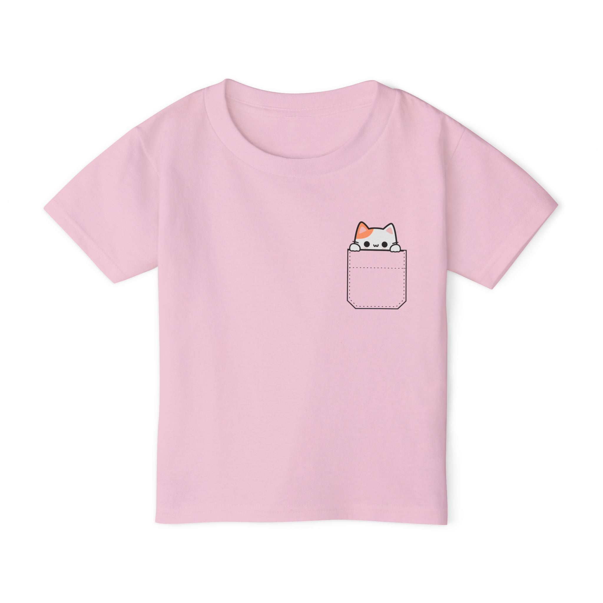 Cute and Playful Pocket Pet (Cat)  Unisex Heavy Cotton Toddler T-Shirt  There is NO Pocket in this Shirt.  The Pocket is part of the Artwork