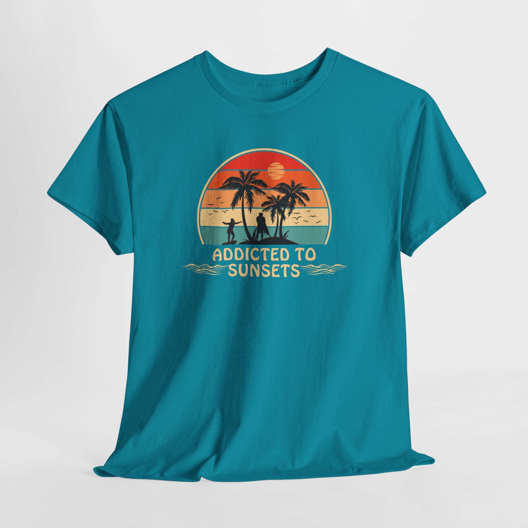 Fun Retro Style  Addicted to Sunset Unisex Tee Shirt  Casual Comfortable Cotton  Great Beach Style